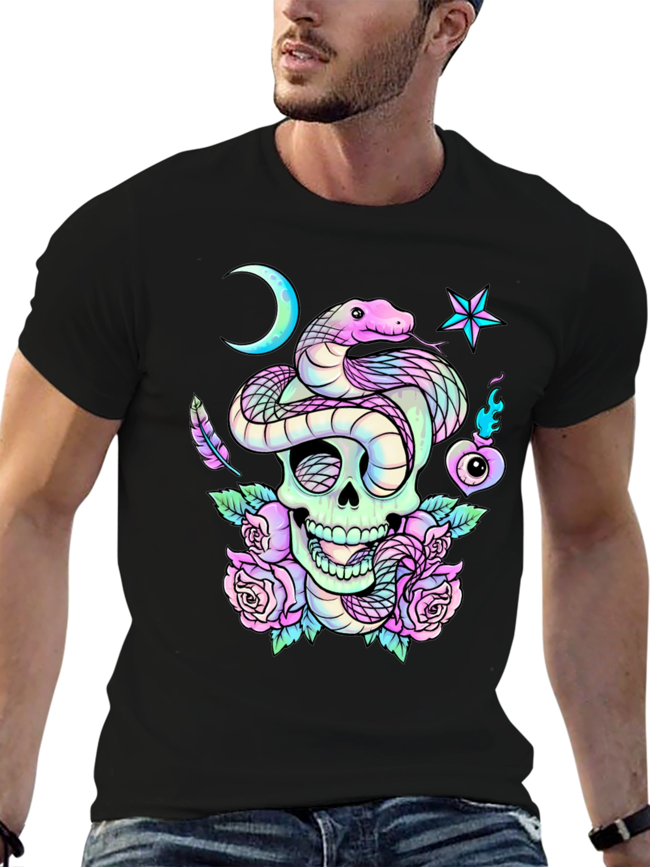 Skull Snake Roses Graphic T-Shirt