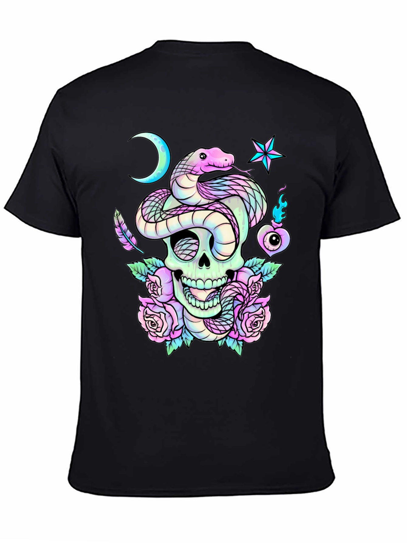 Skull Snake Roses Graphic T-Shirt