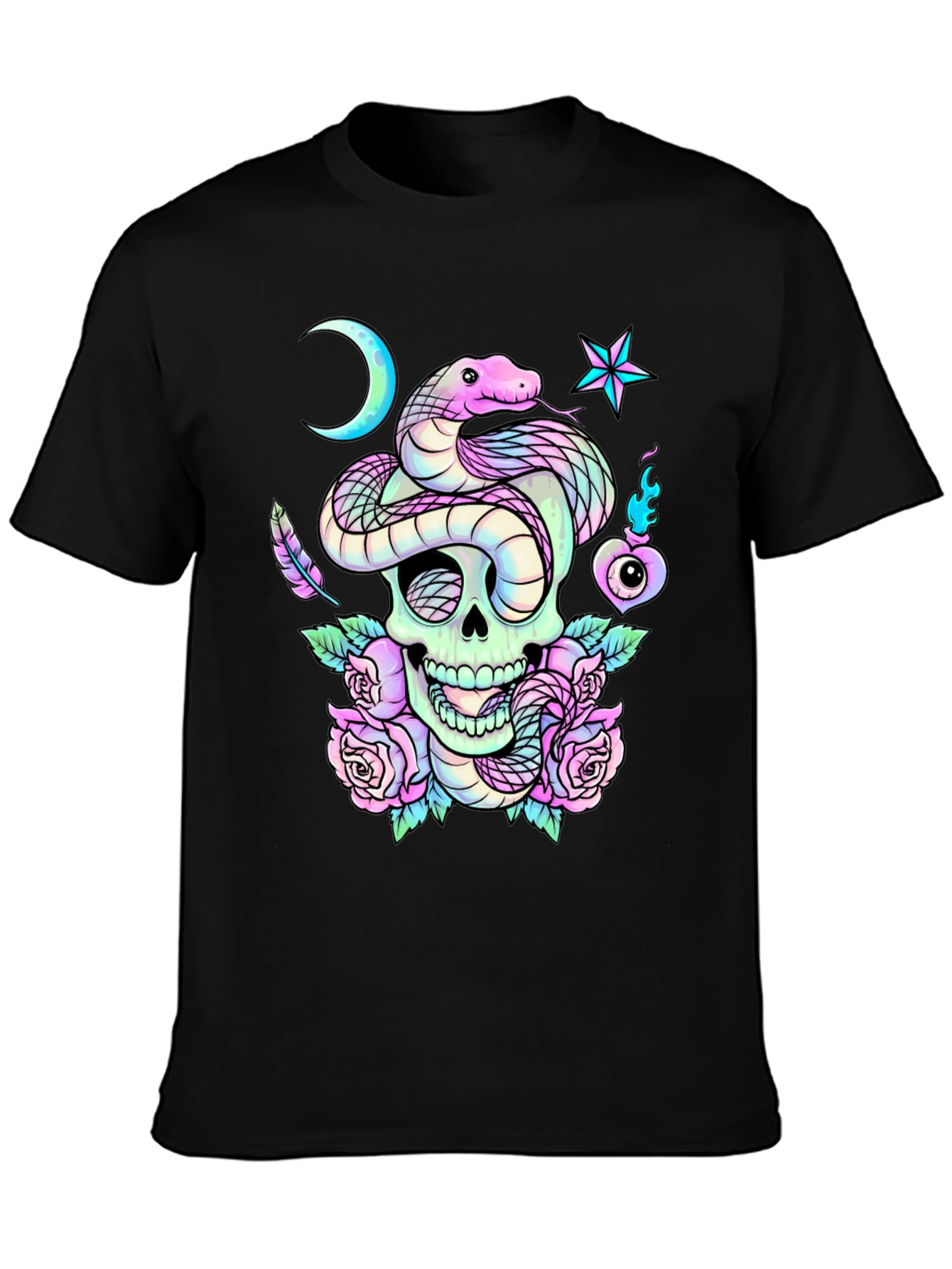 Skull Snake Roses Graphic T-Shirt