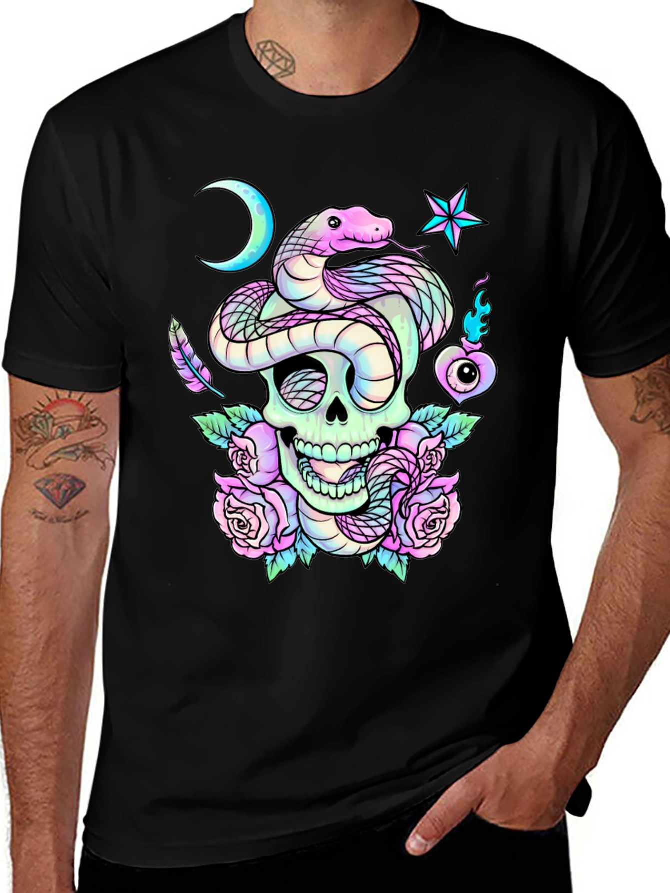 Skull Snake Roses Graphic T-Shirt