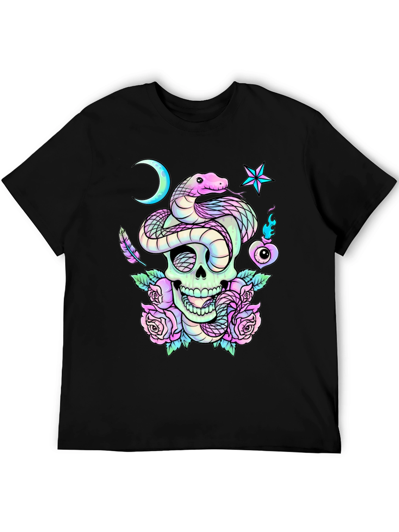 Skull Snake Roses Graphic T-Shirt