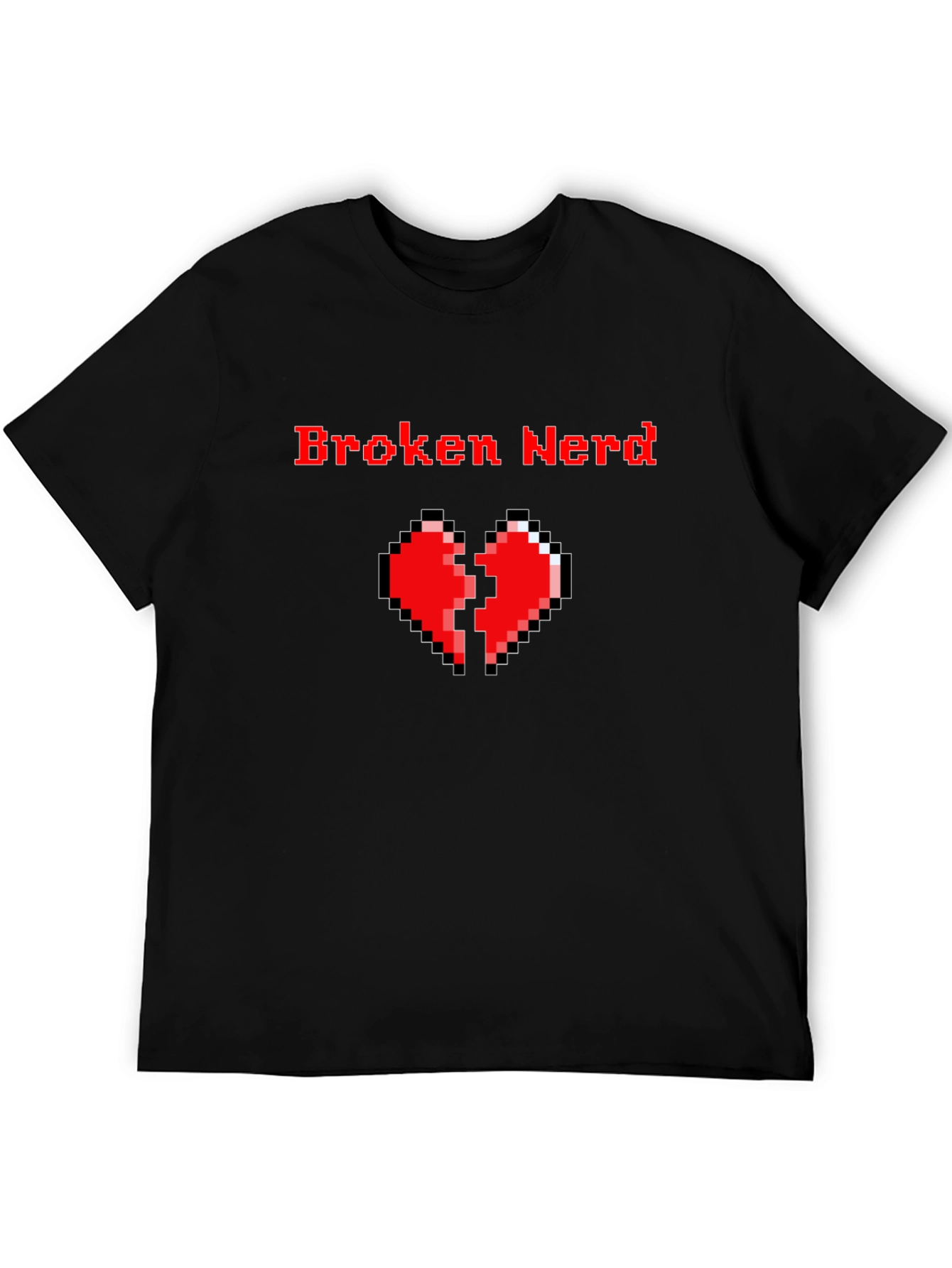 Broken Nerd Pixel Heart Black T-Shirt