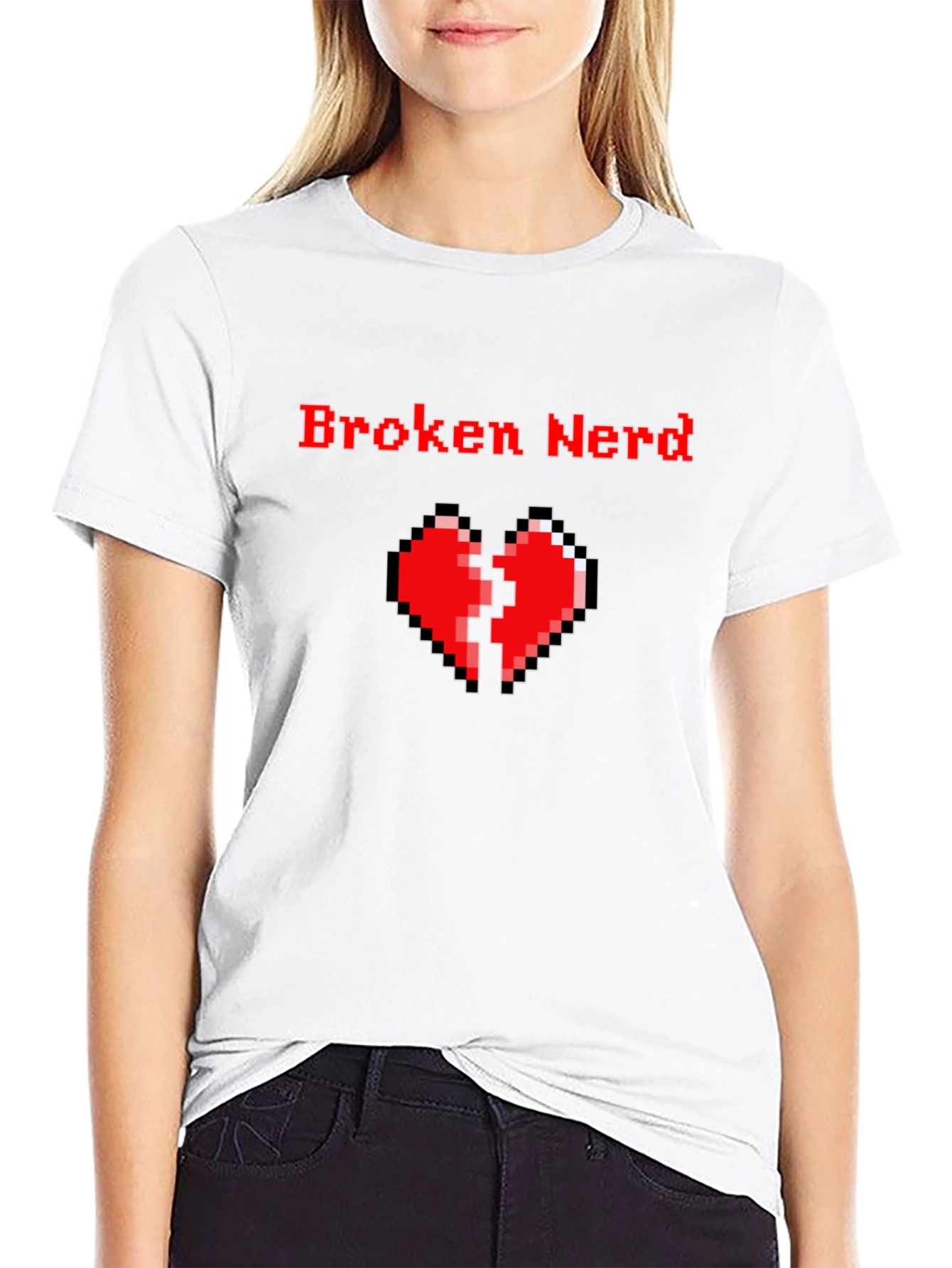 Broken Nerd Pixel Heart Black T-Shirt