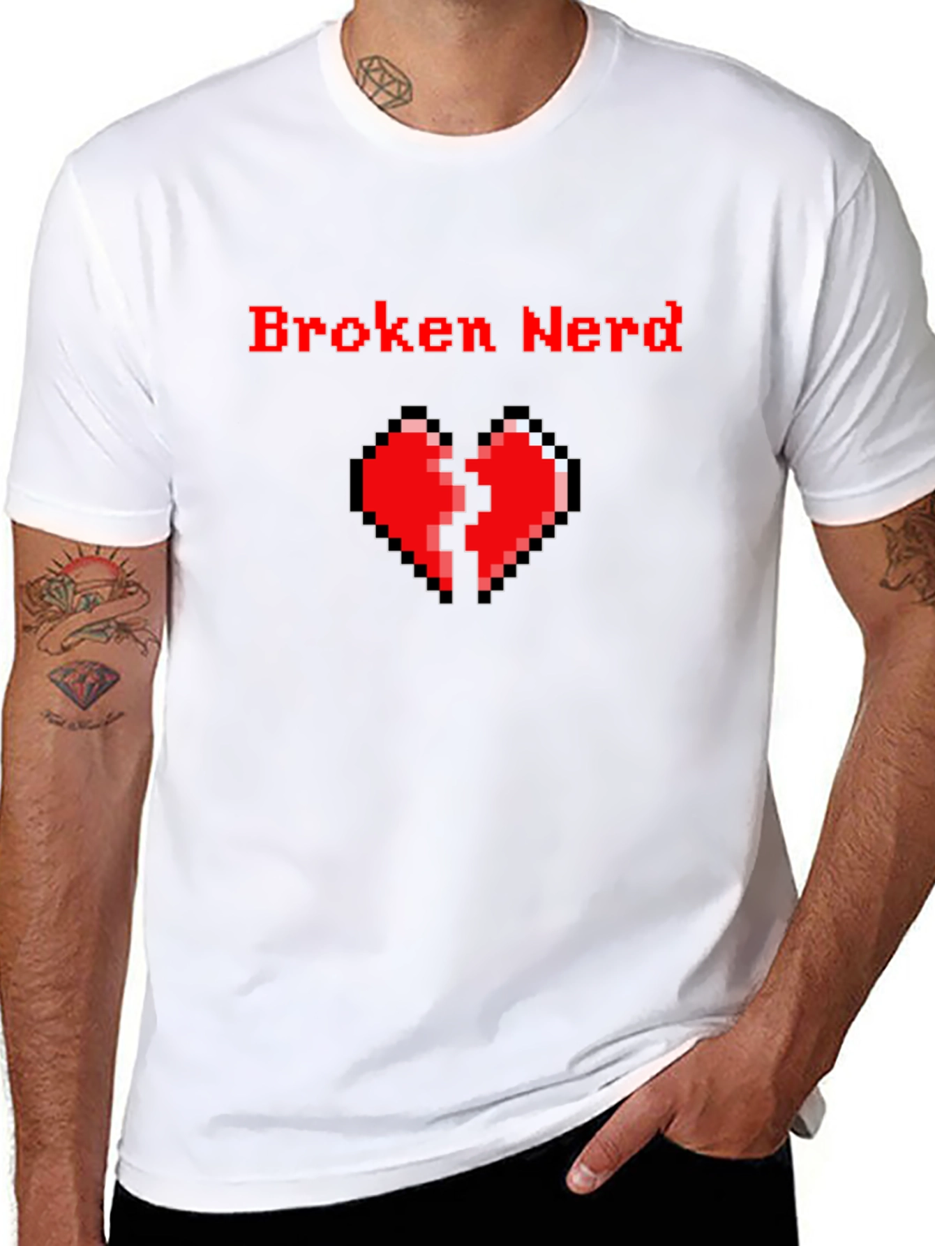 Broken Nerd Pixel Heart Black T-Shirt