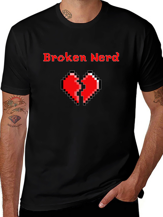 Broken Nerd Pixel Heart Black T-Shirt