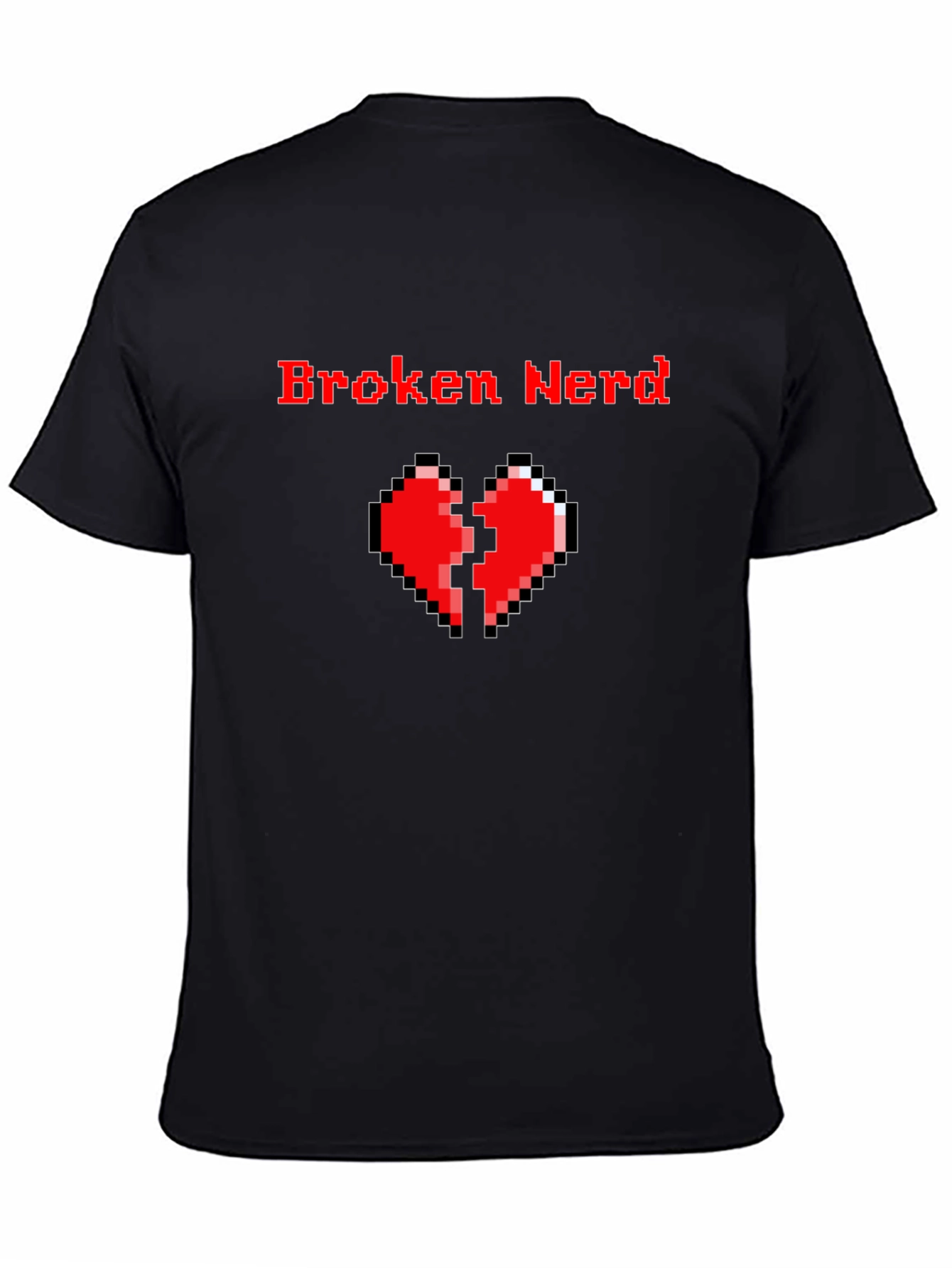 Broken Nerd Pixel Heart Black T-Shirt