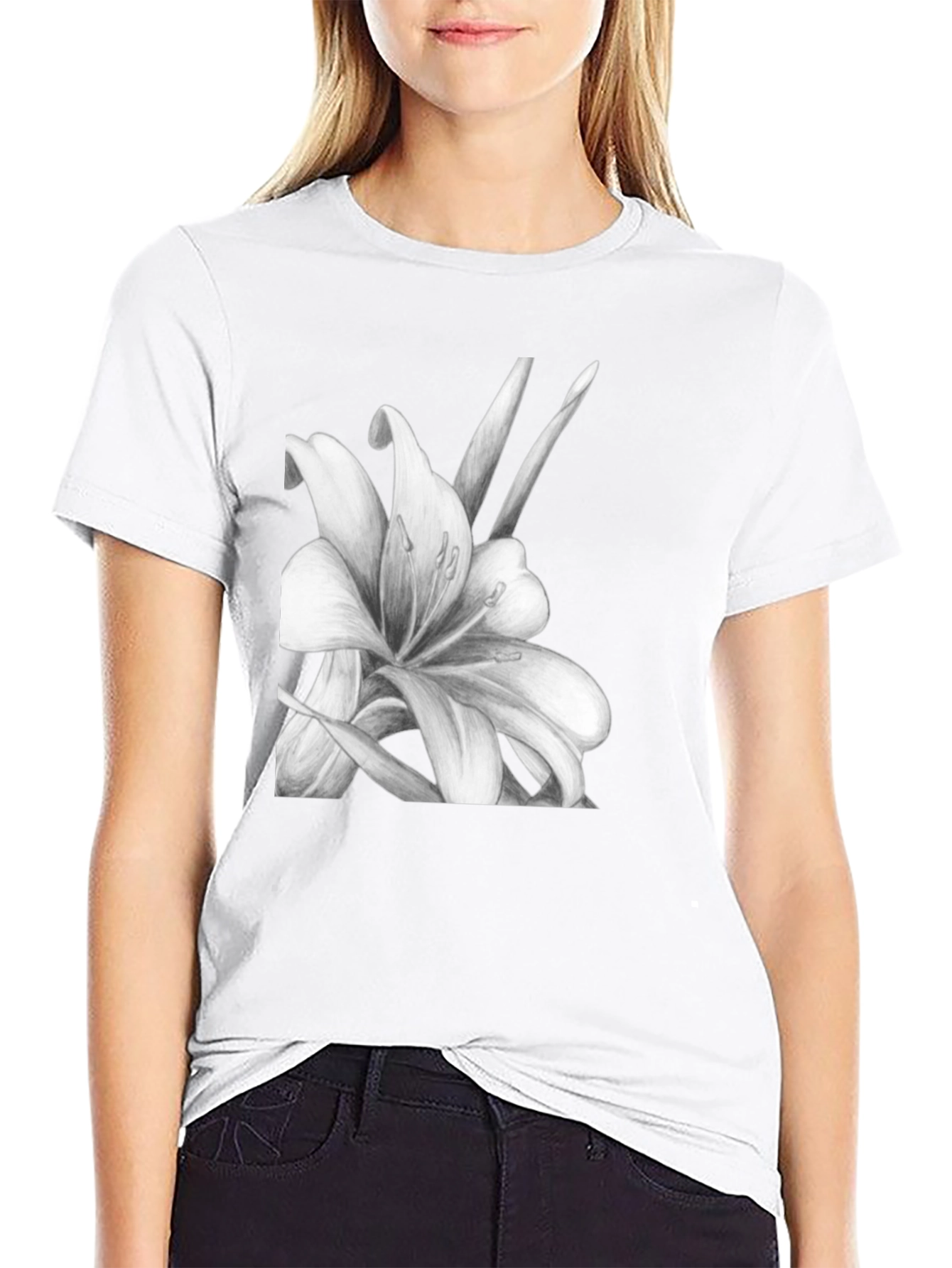Elegant Lily Graphic Black T-Shirt