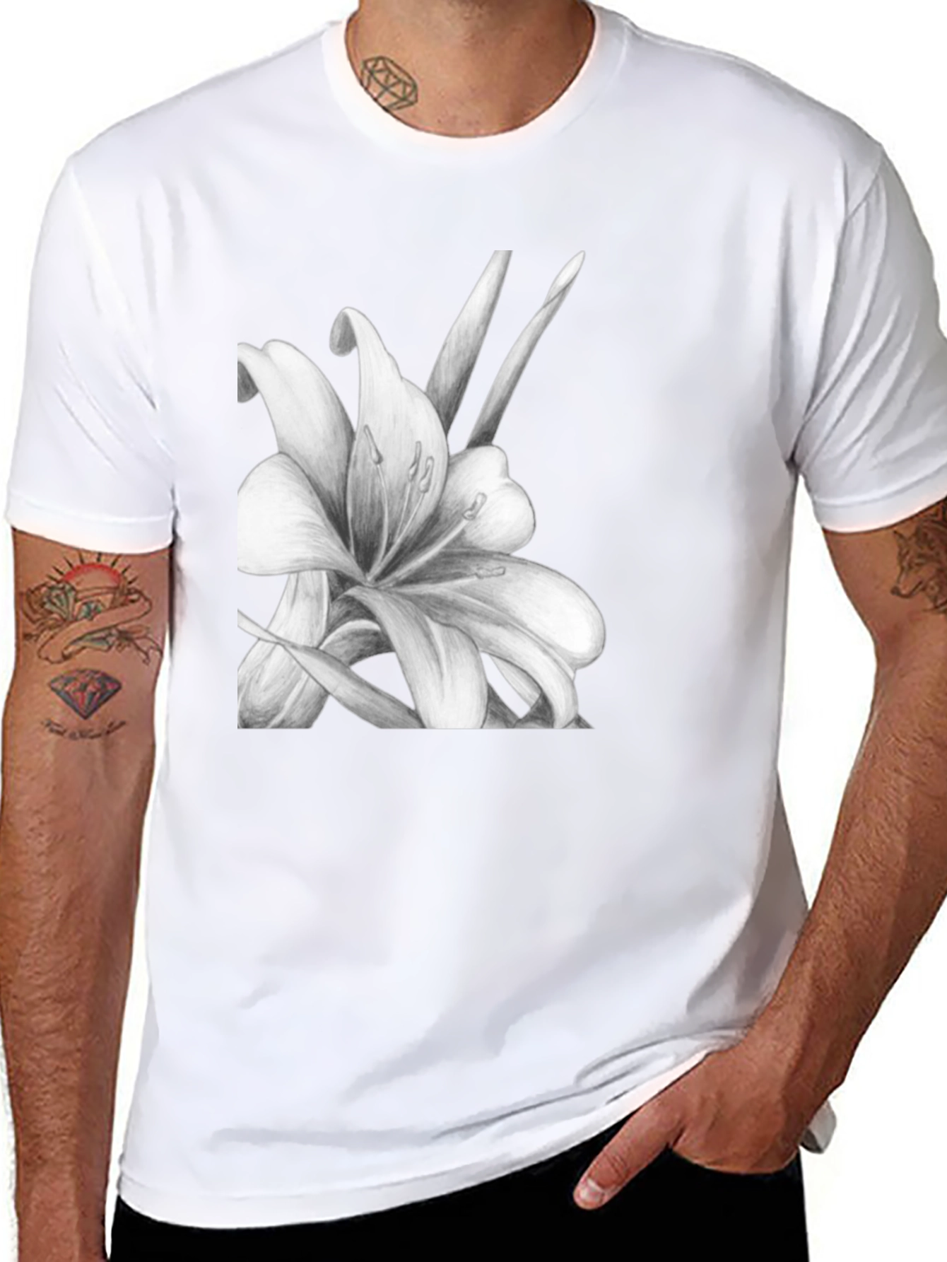 Elegant Lily Graphic Black T-Shirt