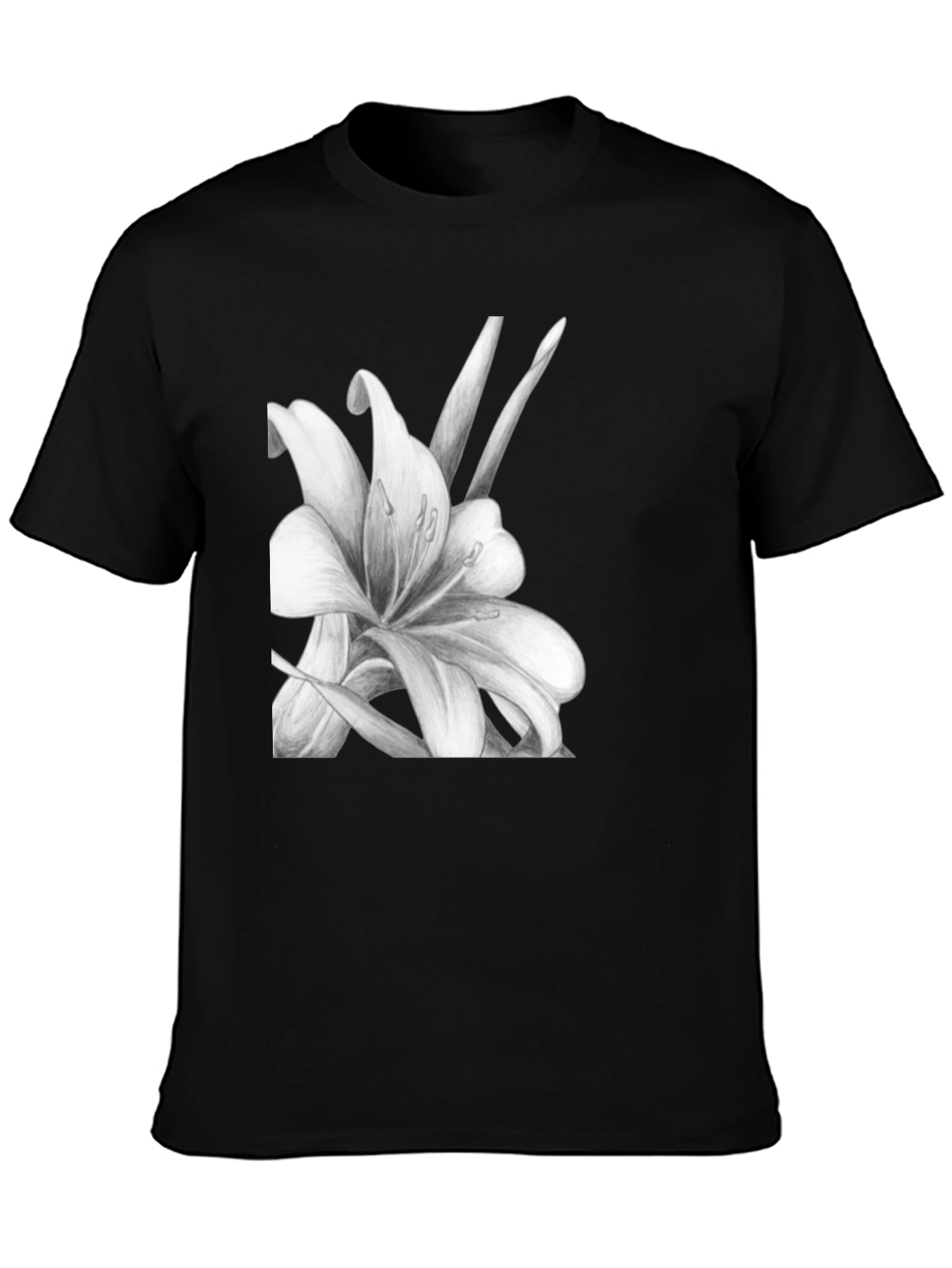 Elegant Lily Graphic Black T-Shirt
