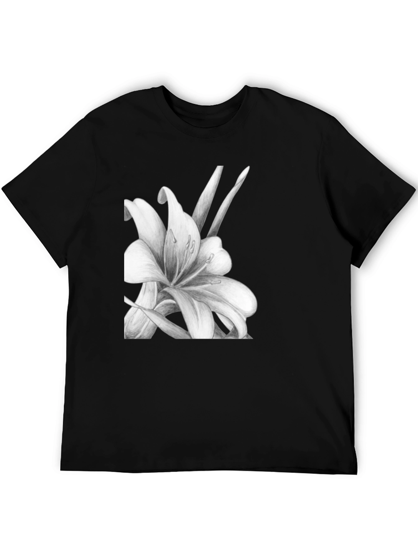 Elegant Lily Graphic Black T-Shirt