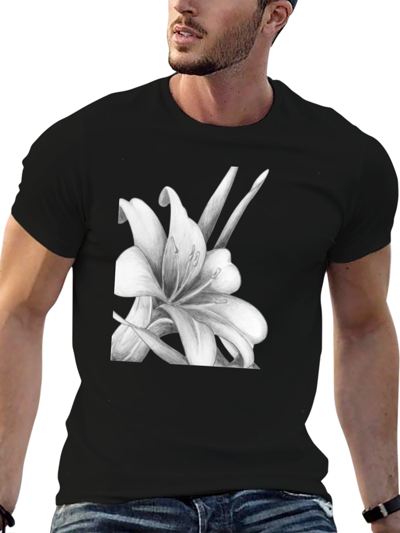 Elegant Lily Graphic Black T-Shirt
