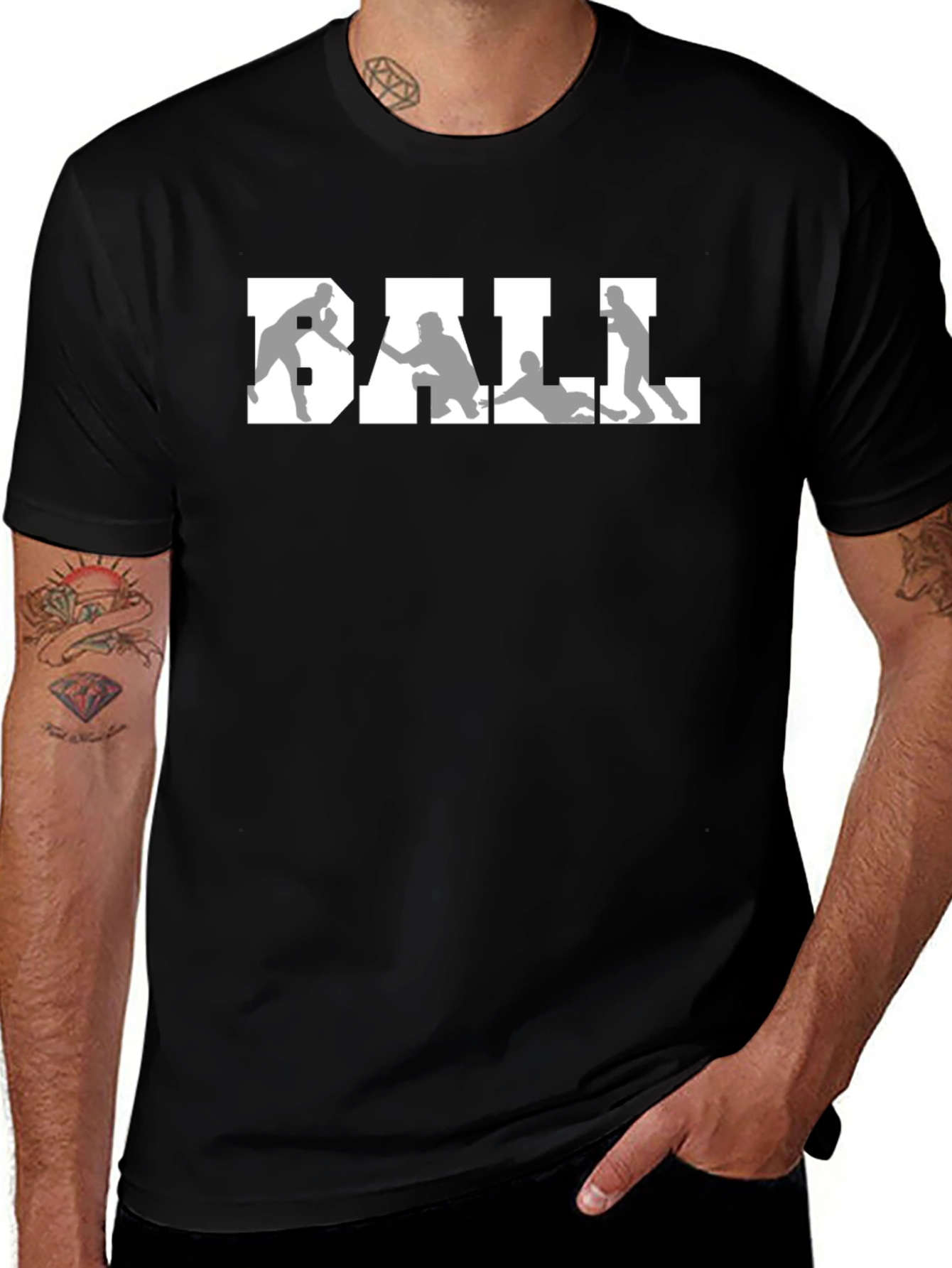 Baseball Graphic Tee - Black Crew Neck Shirt