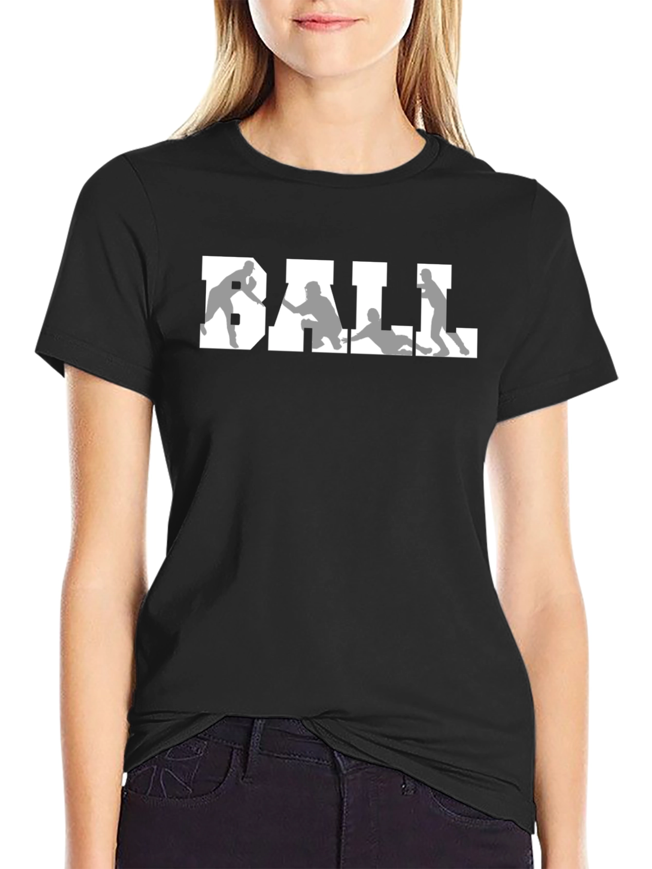Baseball Graphic Tee - Black Crew Neck Shirt