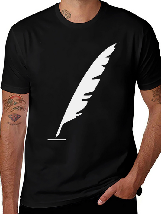 Feather Quill Graphic Tee - Black Cotton T-Shirt
