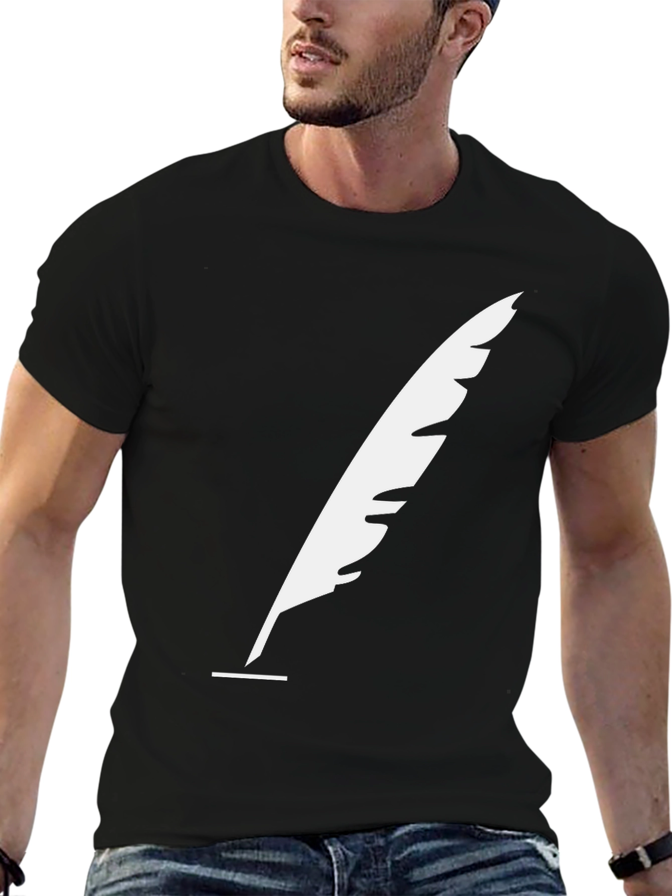Feather Quill Graphic Tee - Black Cotton T-Shirt