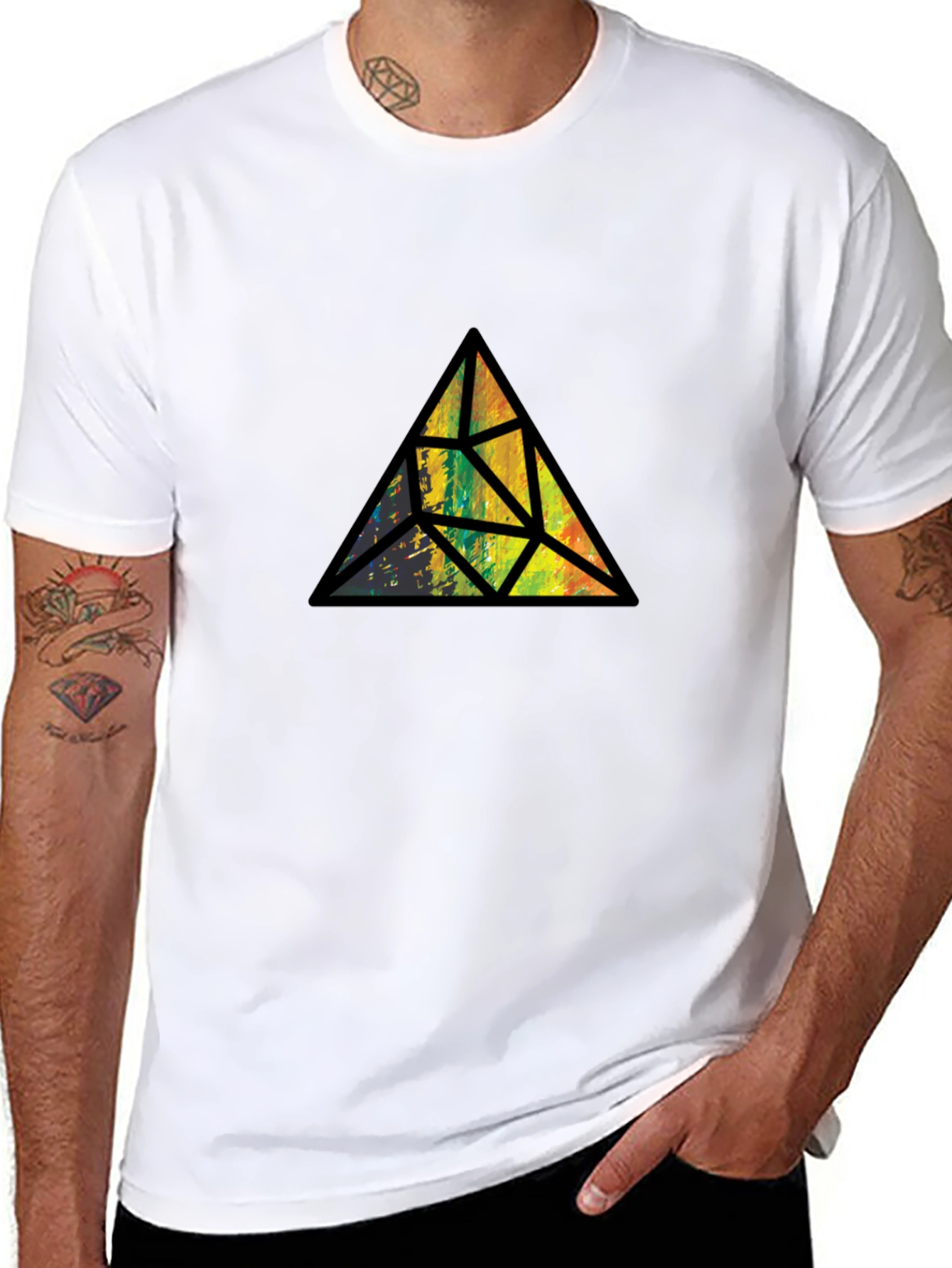 Abstract Triangle Graphic Black T-Shirt