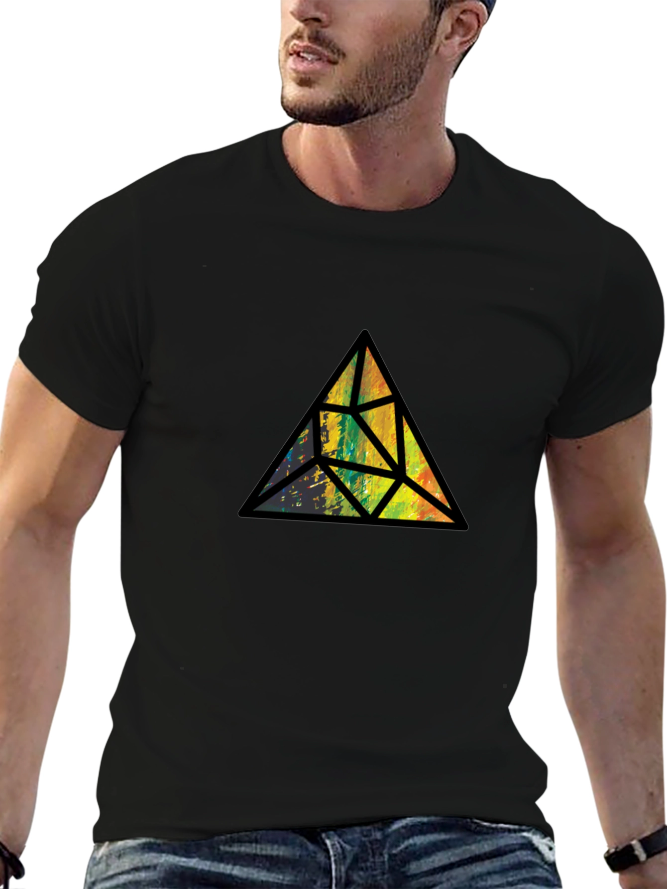 Abstract Triangle Graphic Black T-Shirt