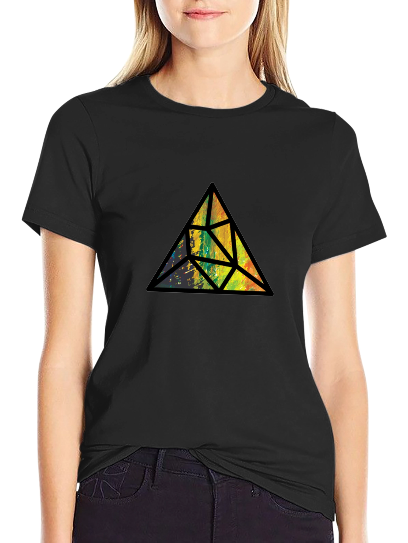 Abstract Triangle Graphic Black T-Shirt