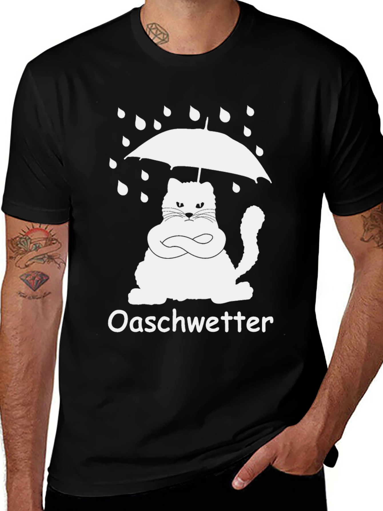 Oaschwetter Grumpy Cat Umbrella Black T-Shirt