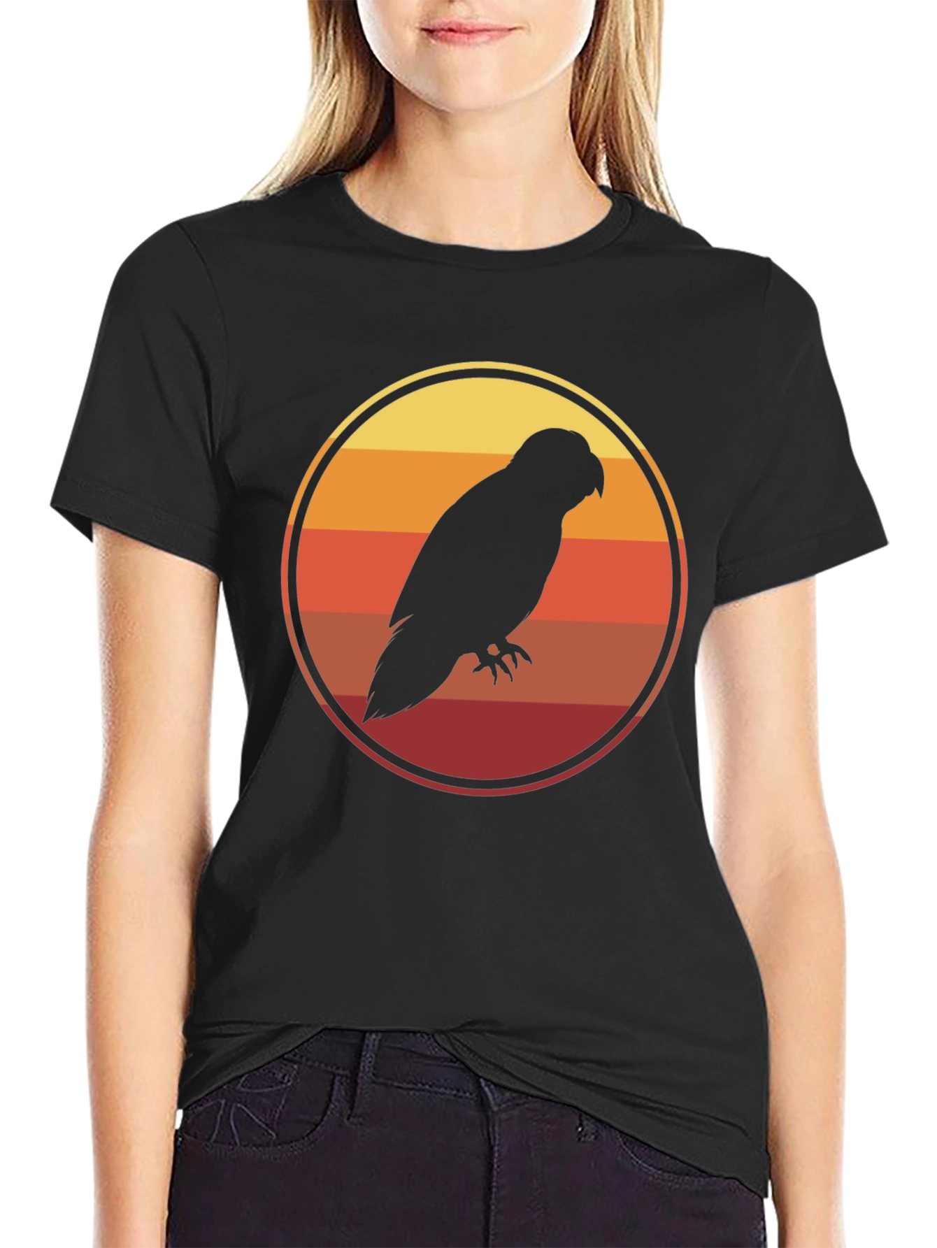 Sunset Parrot T-Shirt - Retro Bird Graphic Tee