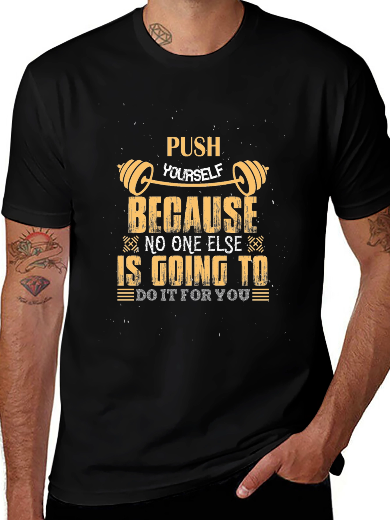 Push Yourself Gym Motivation Graphic Tee - Black