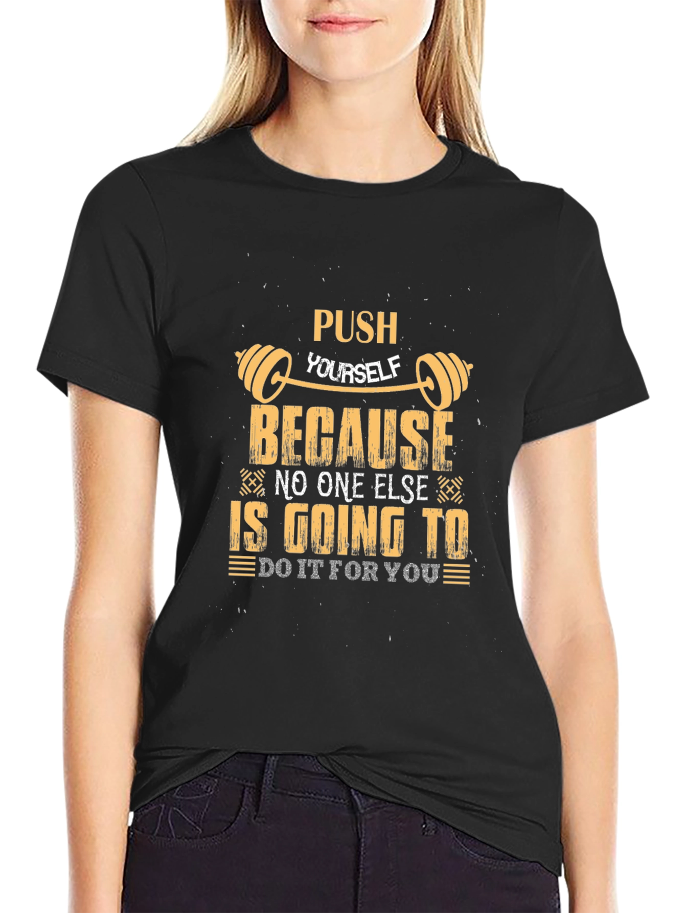 Push Yourself Gym Motivation Graphic Tee - Black