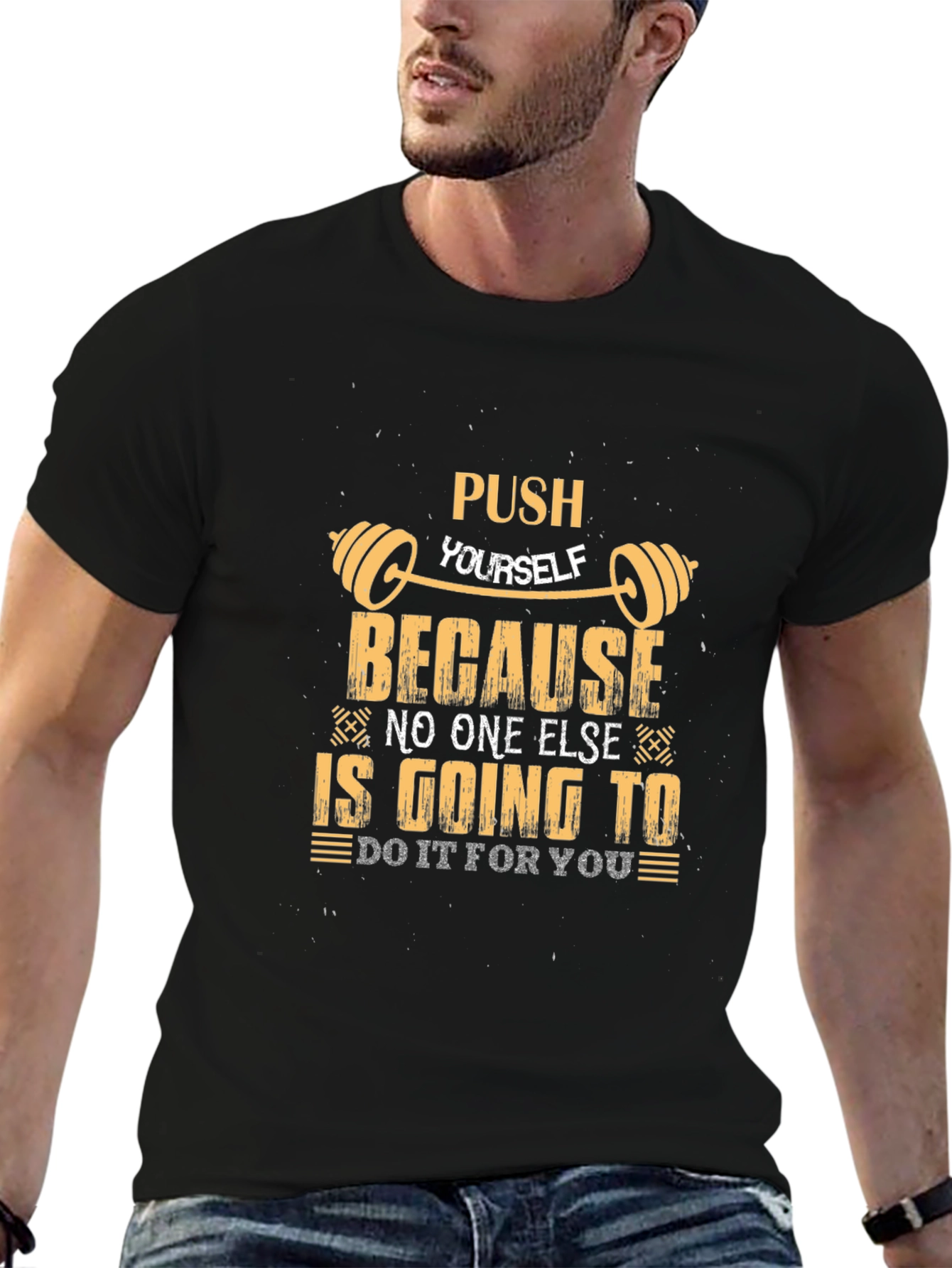 Push Yourself Gym Motivation Graphic Tee - Black