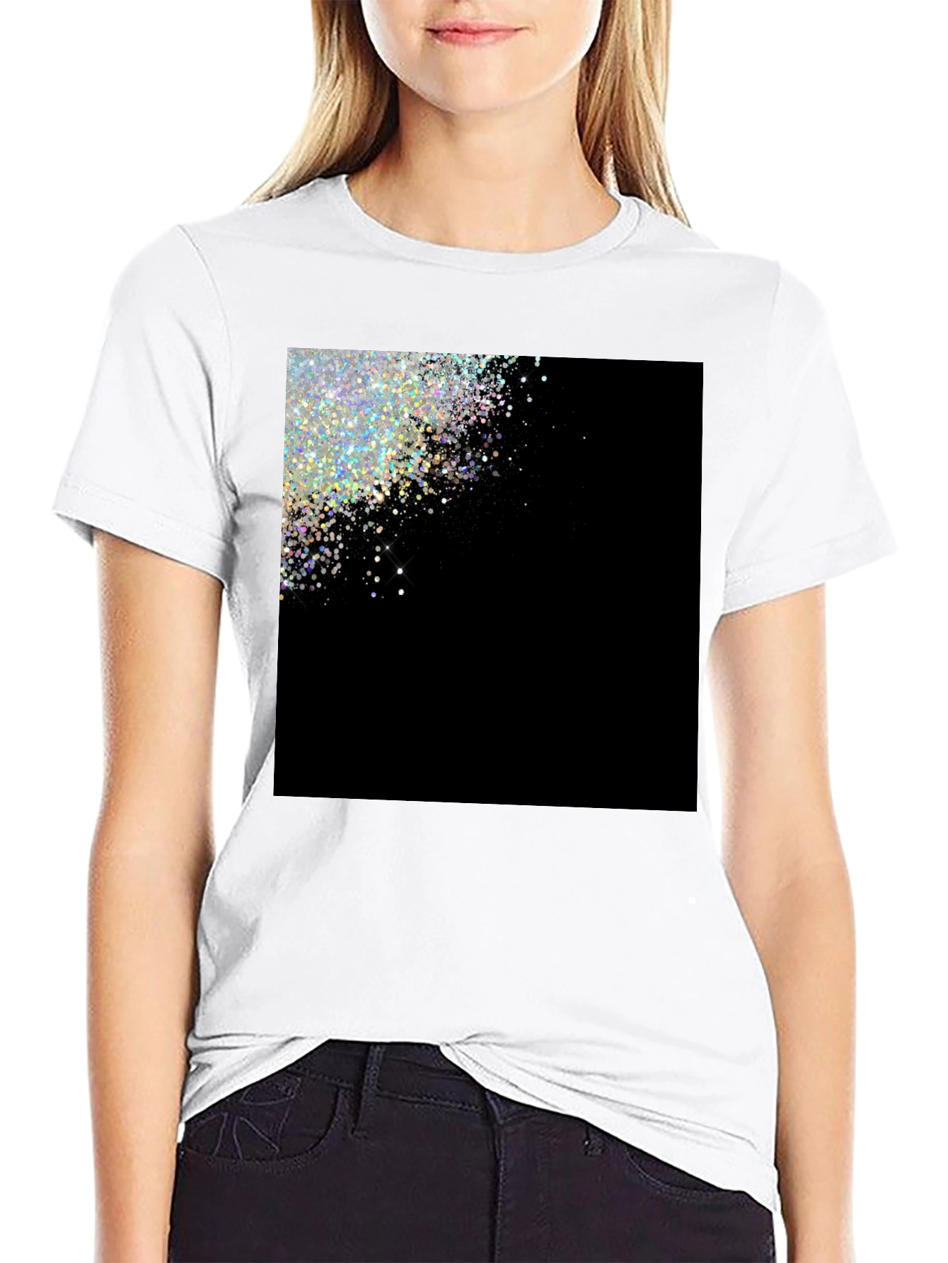 Sparkling Glitter Design Black T-Shirt
