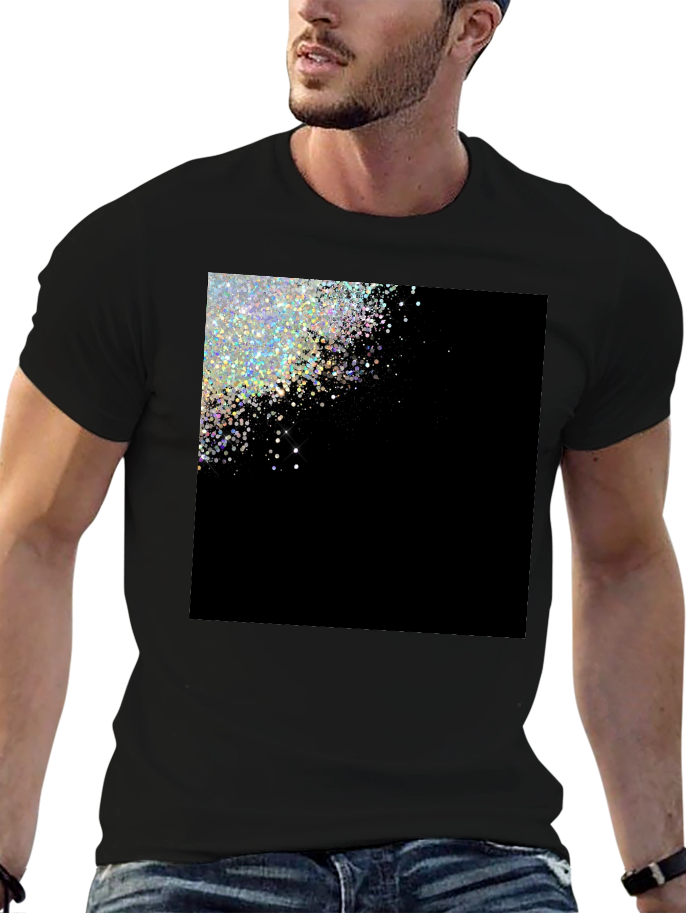 Sparkling Glitter Design Black T-Shirt