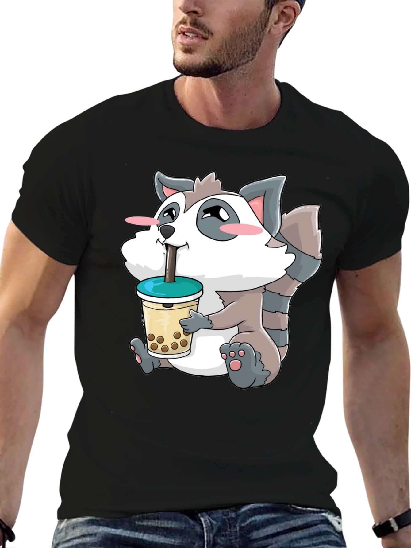 Cute Raccoon Bubble Tea Graphic T-Shirt