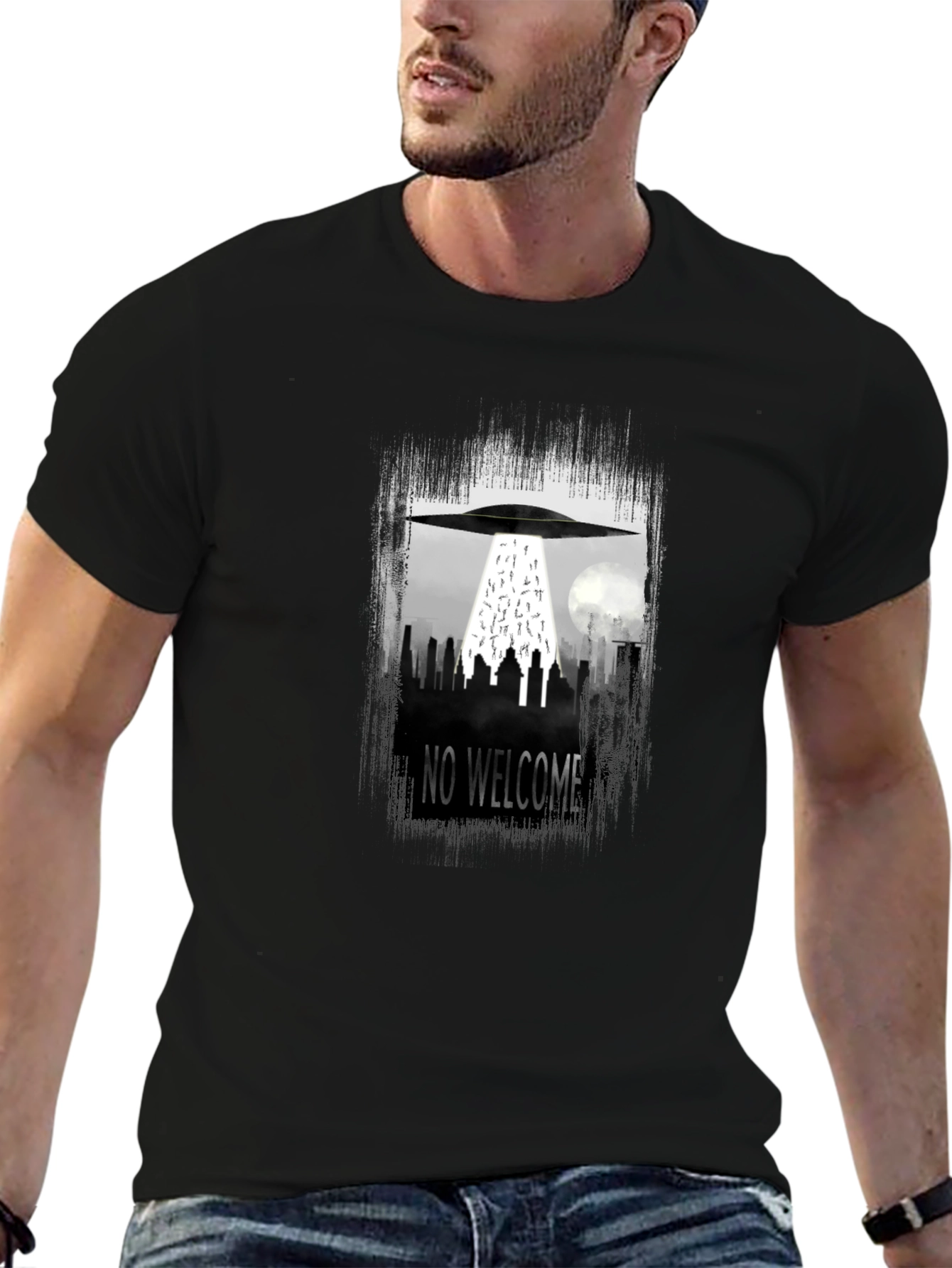 No Welcome UFO T-Shirt - City Alien Abduction Tee