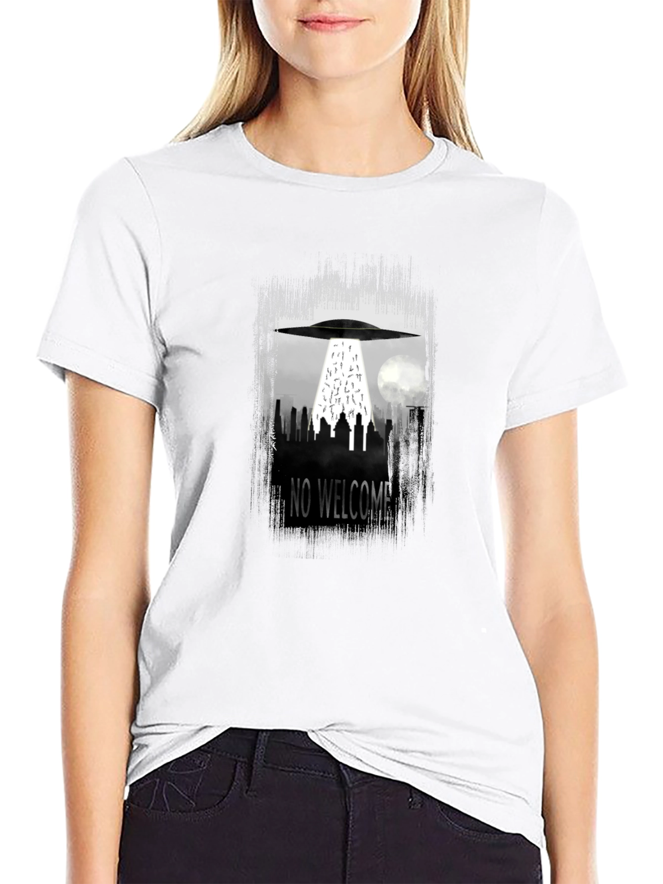 No Welcome UFO T-Shirt - City Alien Abduction Tee