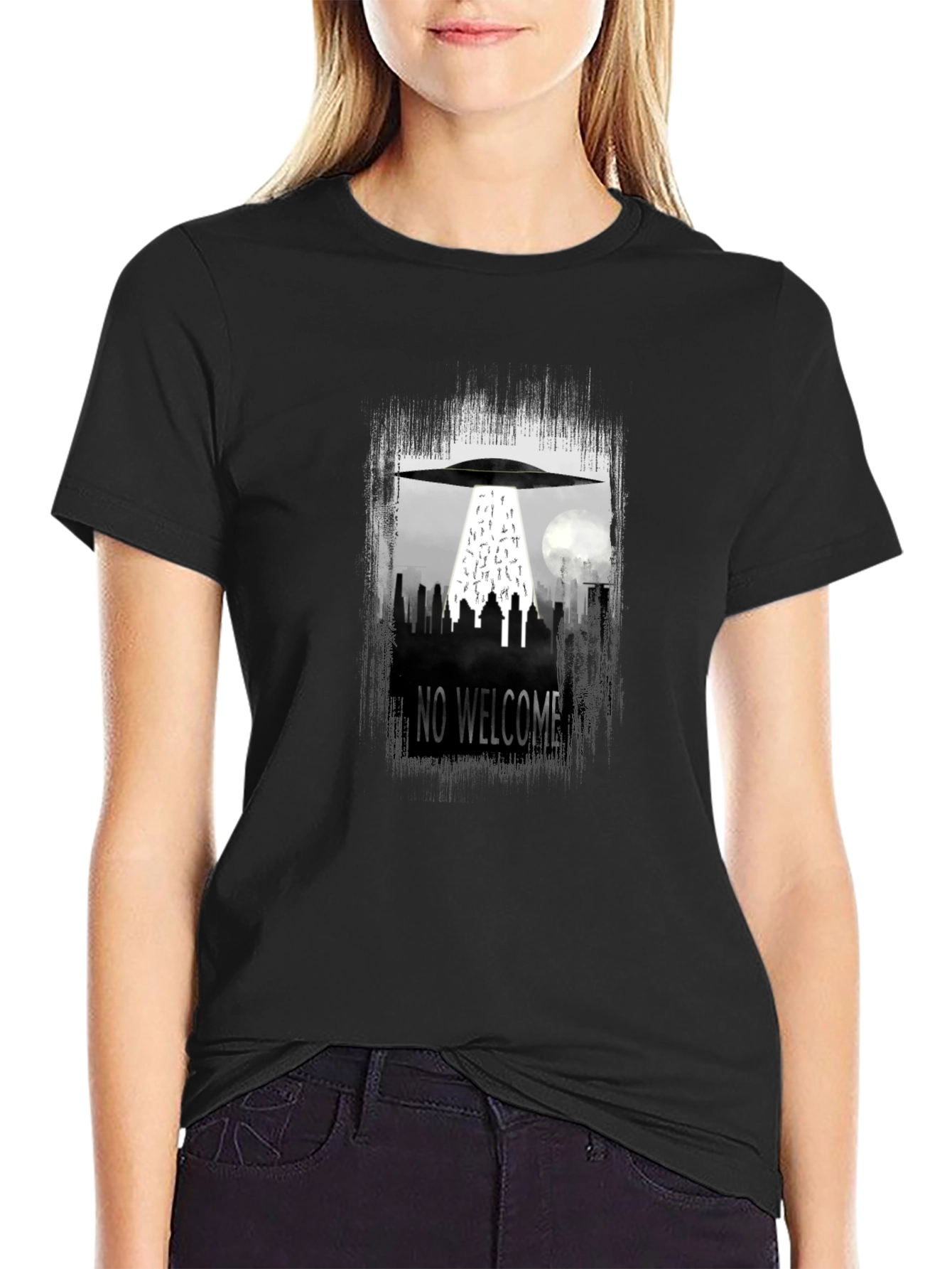 No Welcome UFO T-Shirt - City Alien Abduction Tee
