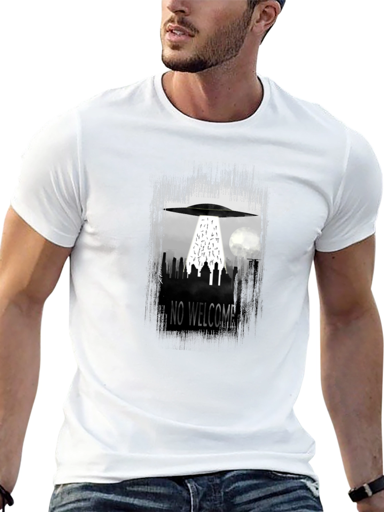 No Welcome UFO T-Shirt - City Alien Abduction Tee