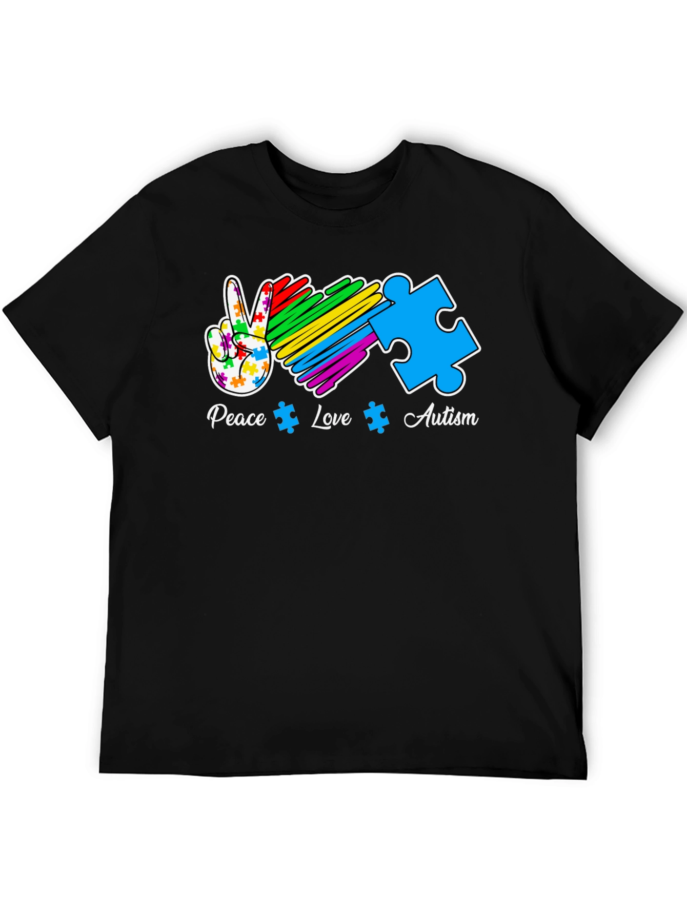 Autism Awareness Peace Love Puzzle Piece T-Shirt