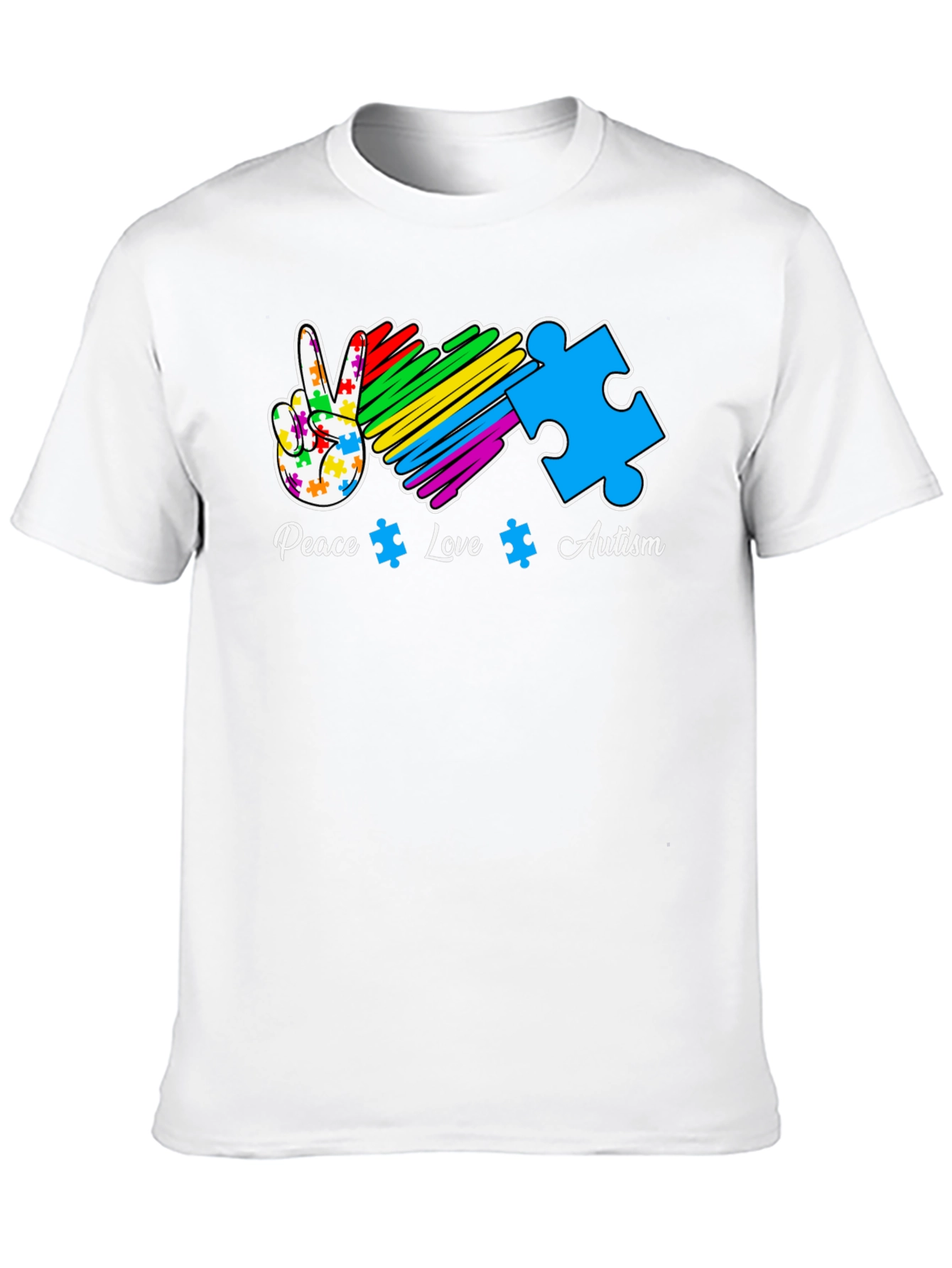 Autism Awareness Peace Love Puzzle Piece T-Shirt