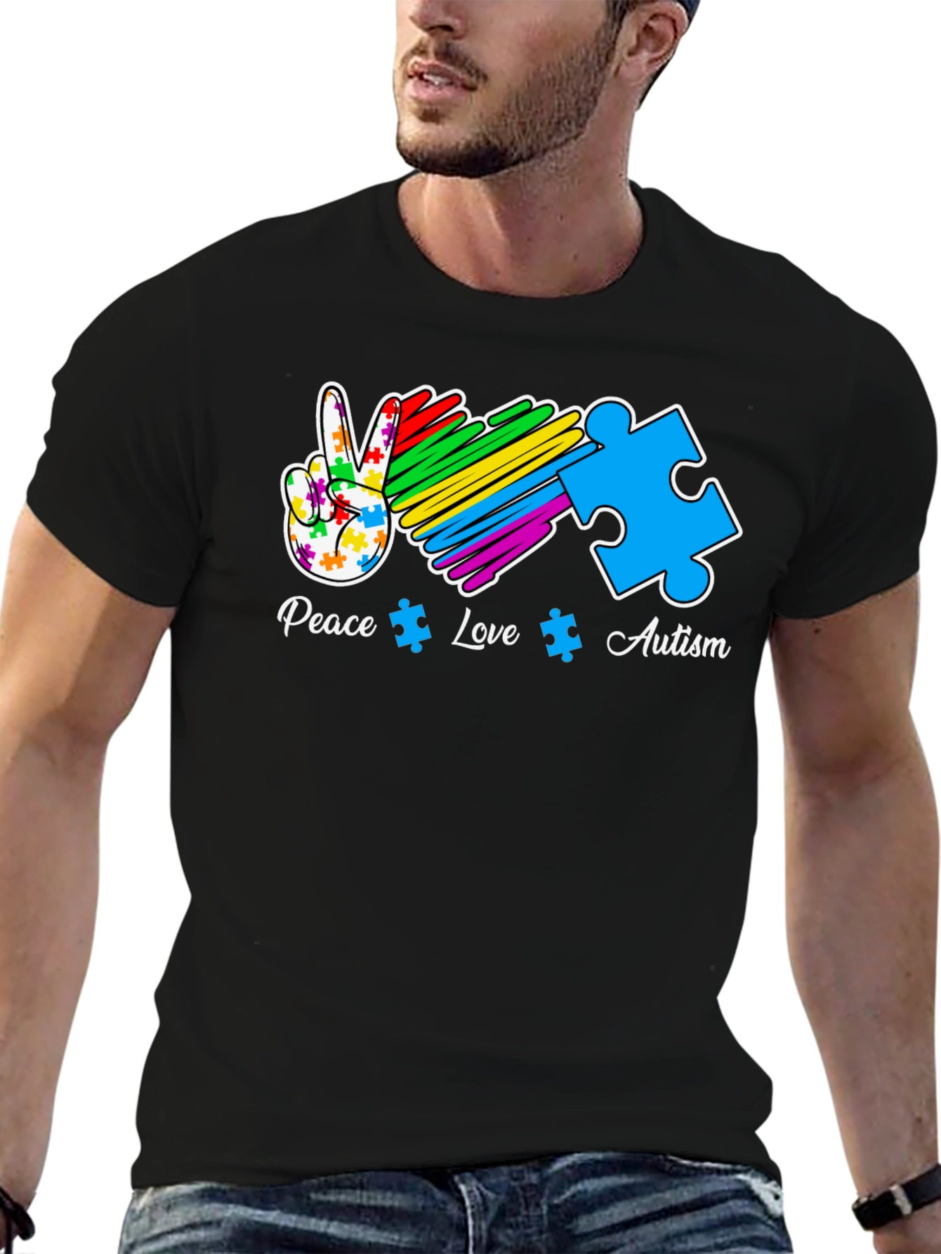 Autism Awareness Peace Love Puzzle Piece T-Shirt