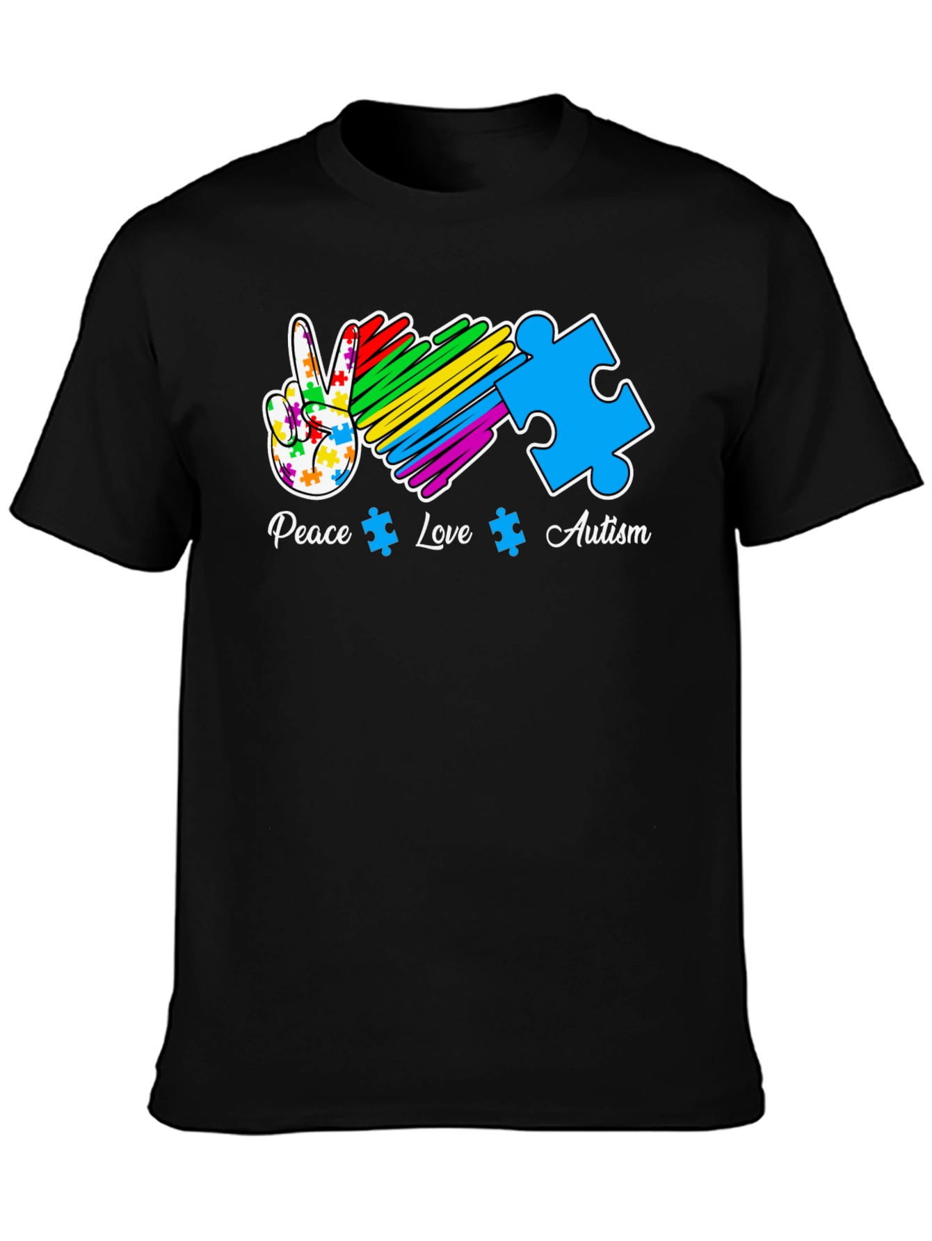 Autism Awareness Peace Love Puzzle Piece T-Shirt