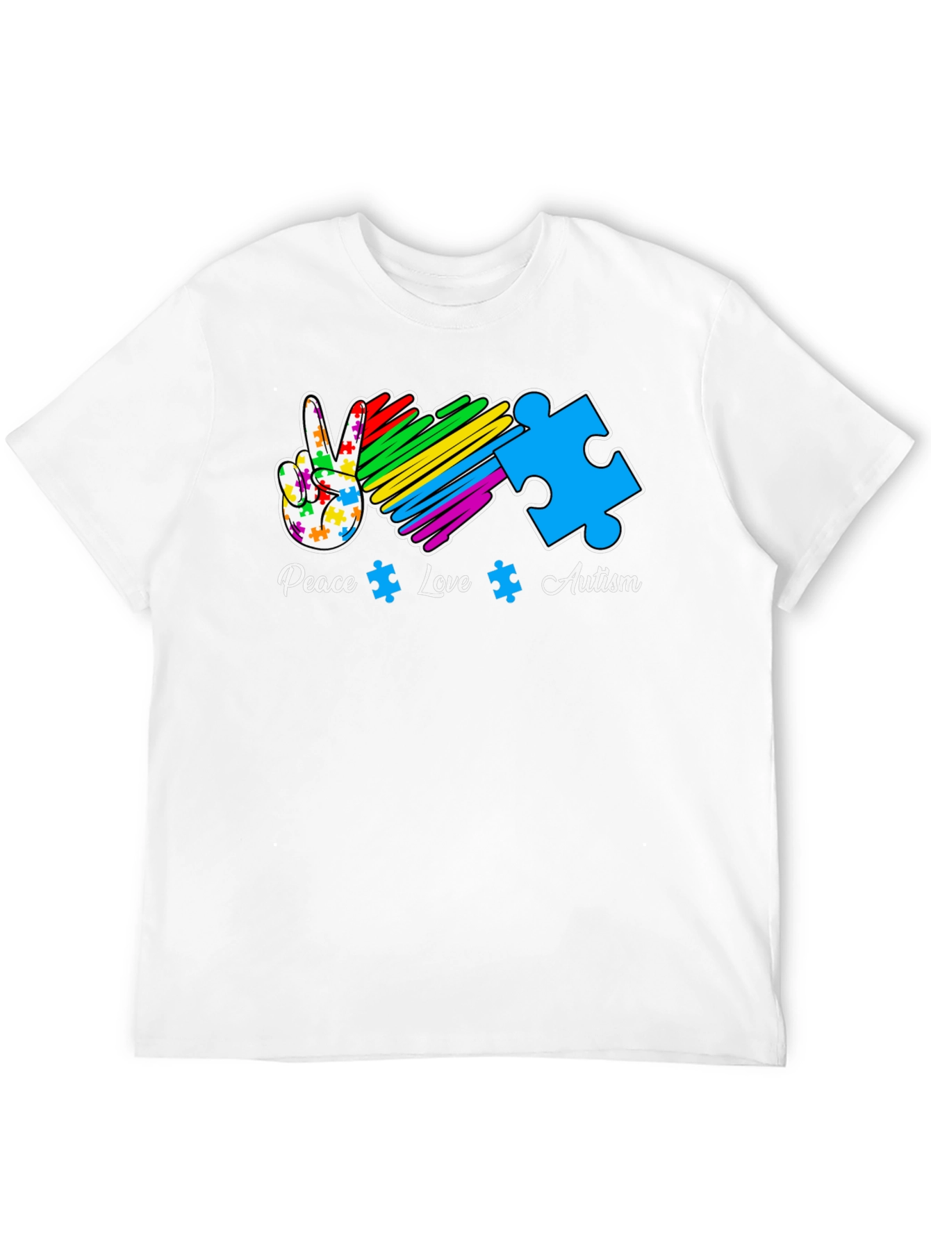 Autism Awareness Peace Love Puzzle Piece T-Shirt