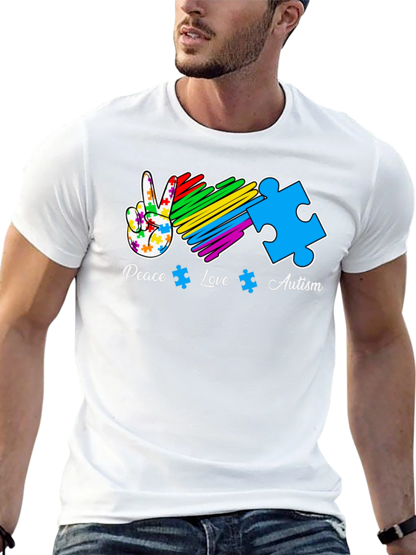 Autism Awareness Peace Love Puzzle Piece T-Shirt