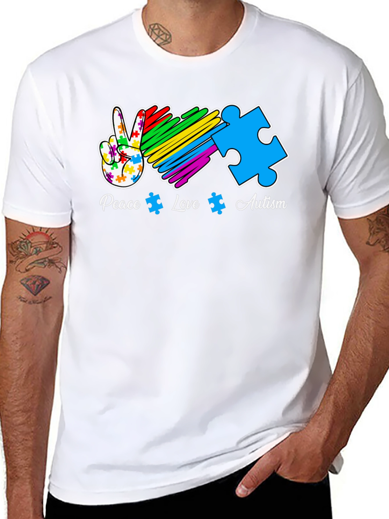 Autism Awareness Peace Love Puzzle Piece T-Shirt