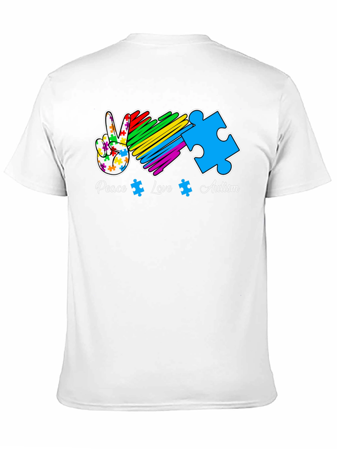 Autism Awareness Peace Love Puzzle Piece T-Shirt