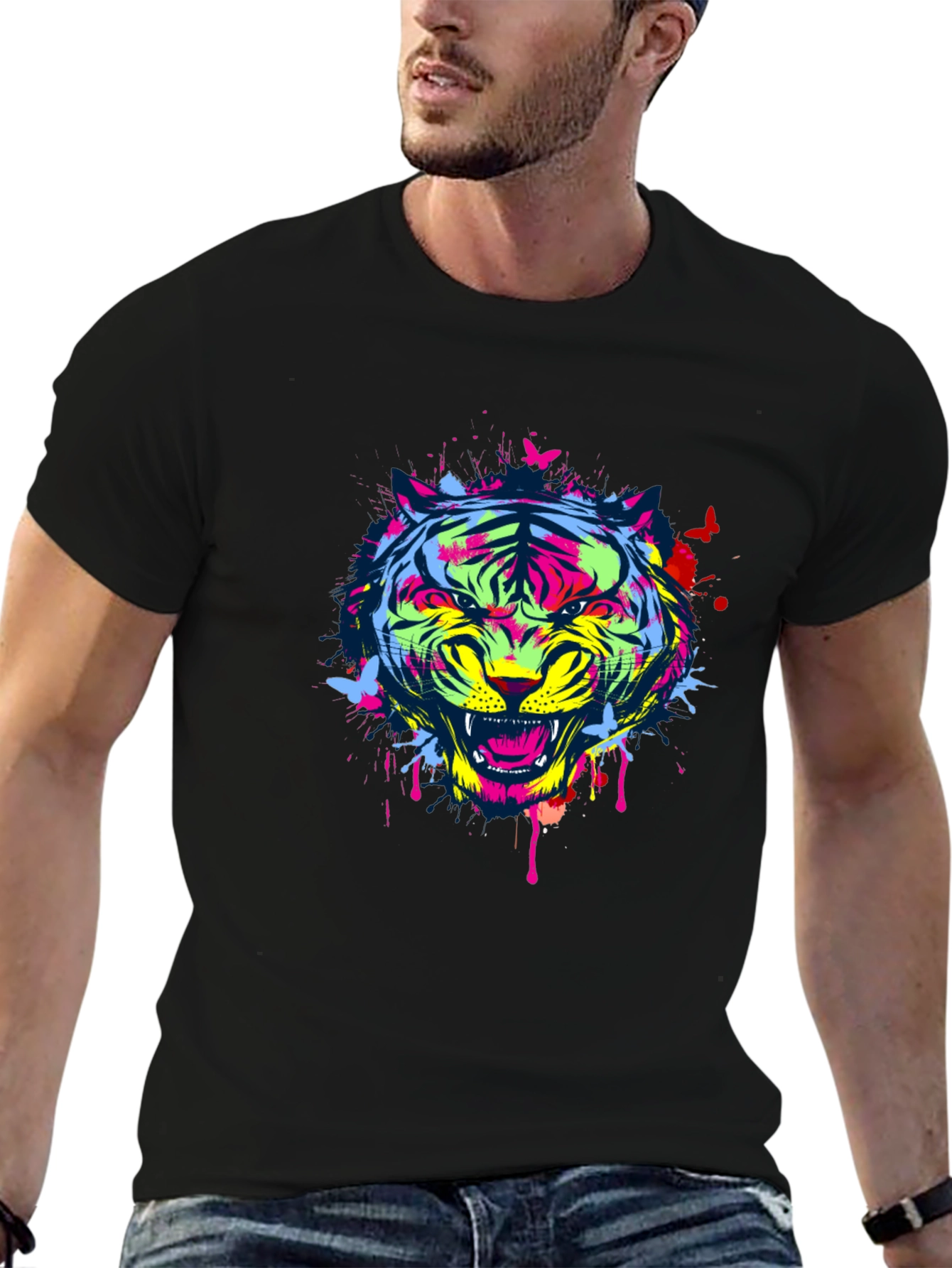 Bold Tiger Graphic Tee - Modern Art Shirt