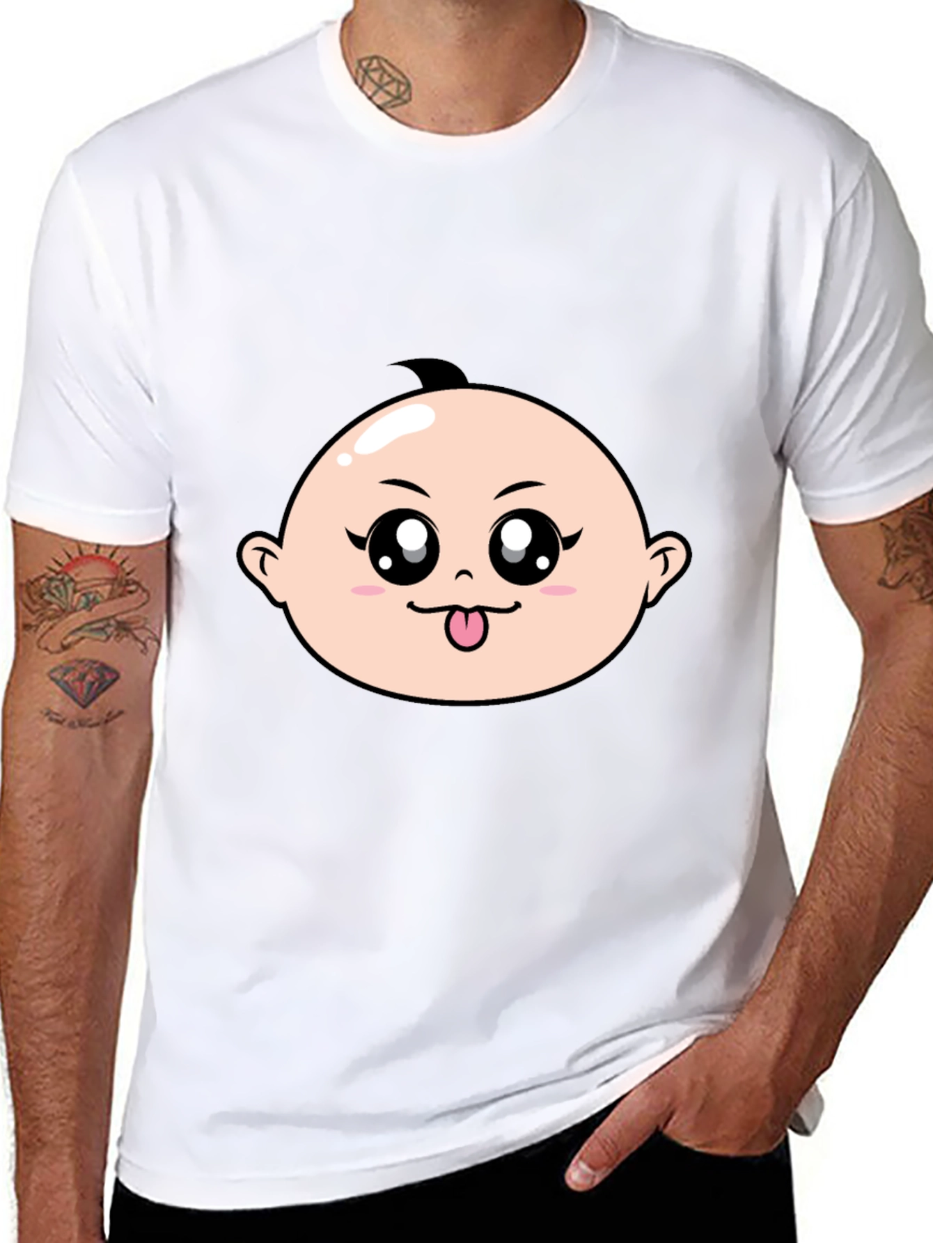 Cute Baby Face Graphic T-Shirt - Black
