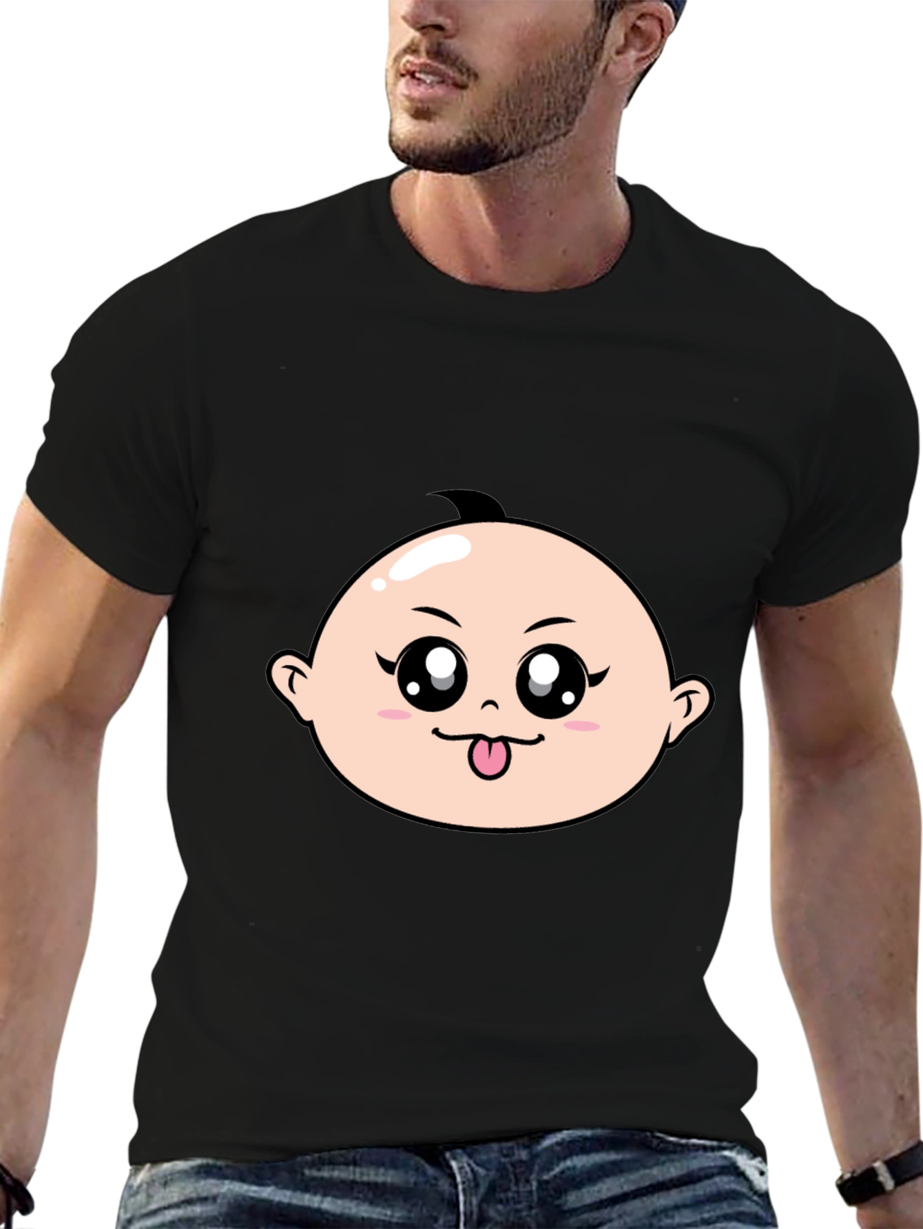 Cute Baby Face Graphic T-Shirt - Black