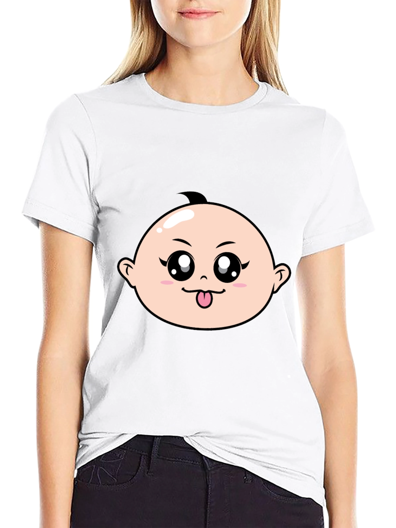 Cute Baby Face Graphic T-Shirt - Black