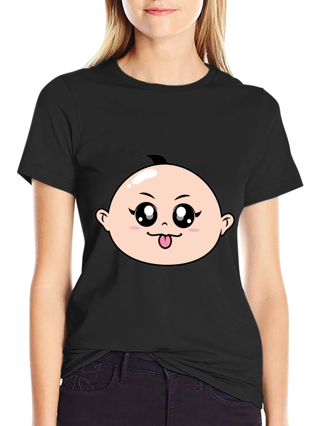 Cute Baby Face Graphic T-Shirt - Black