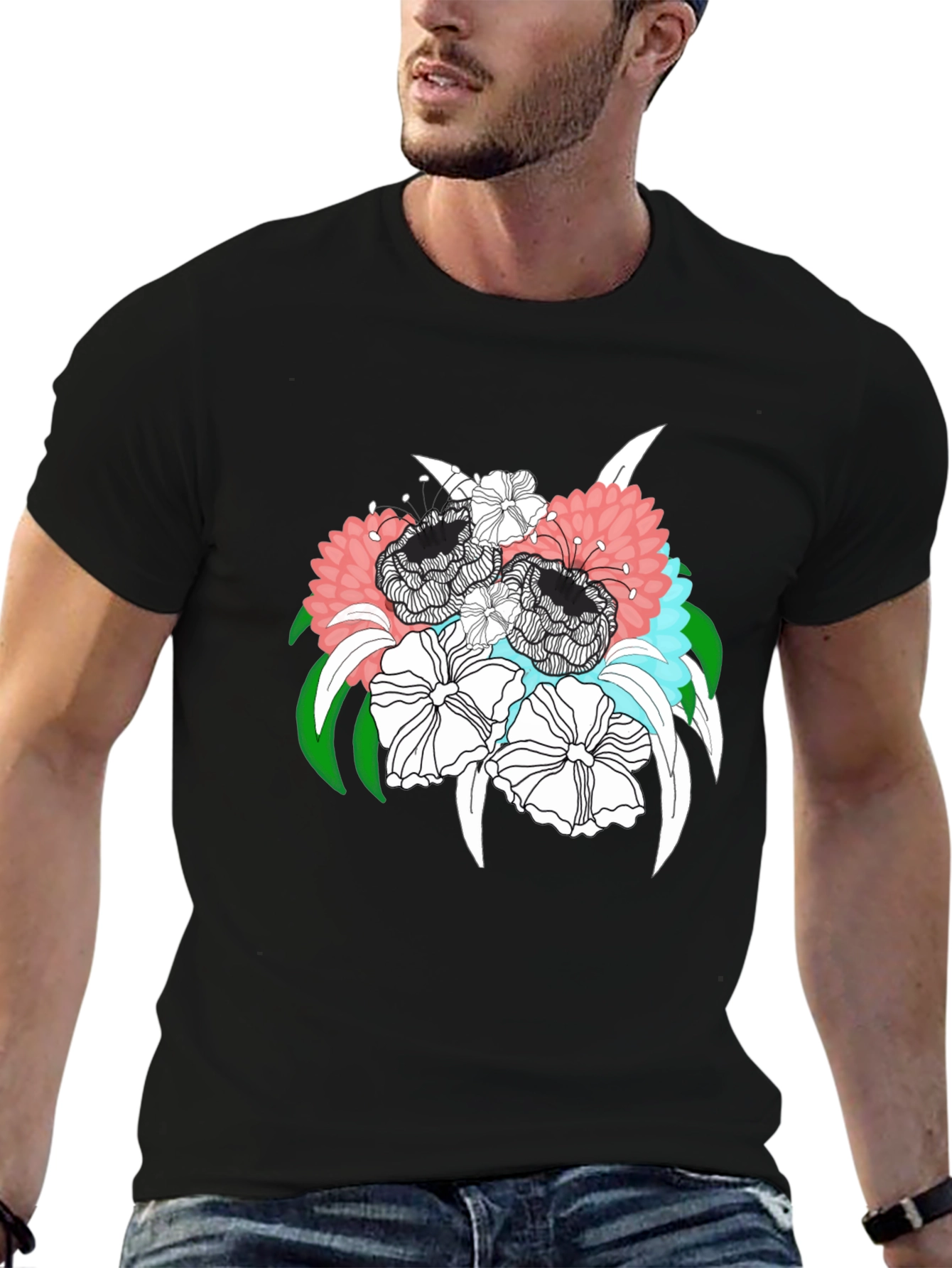 Floral Bouquet Graphic Tee - Black Unisex T-Shirt