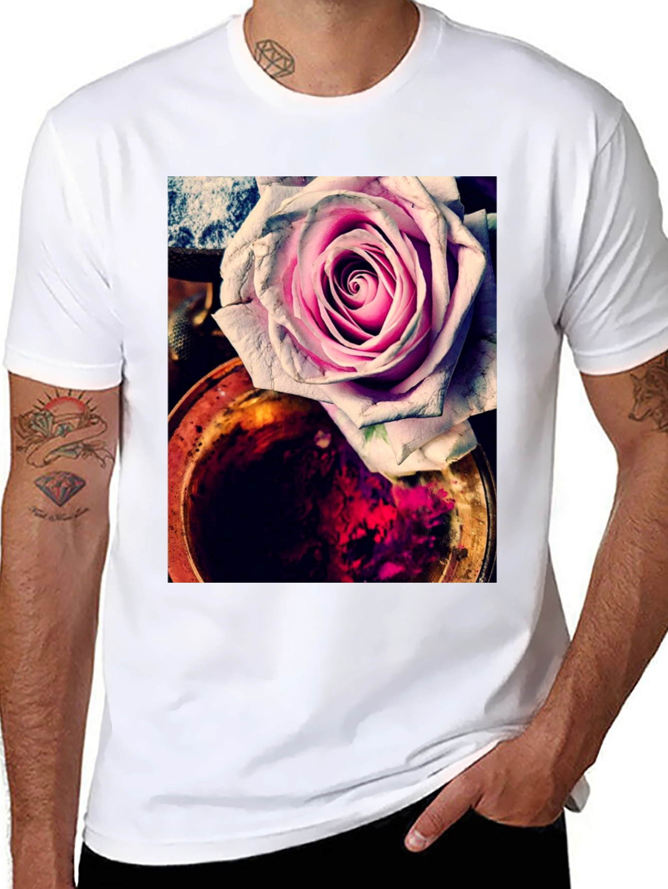 Floral Rose Graphic Tee - Unique Artistic Print