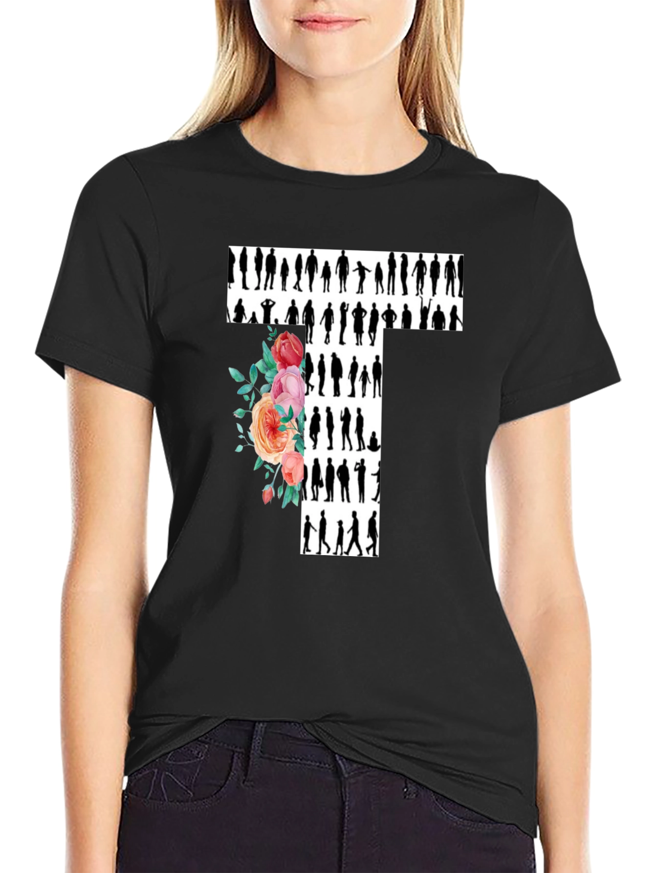 Floral Silhouette T-Shirt - Trendy Graphic Tee